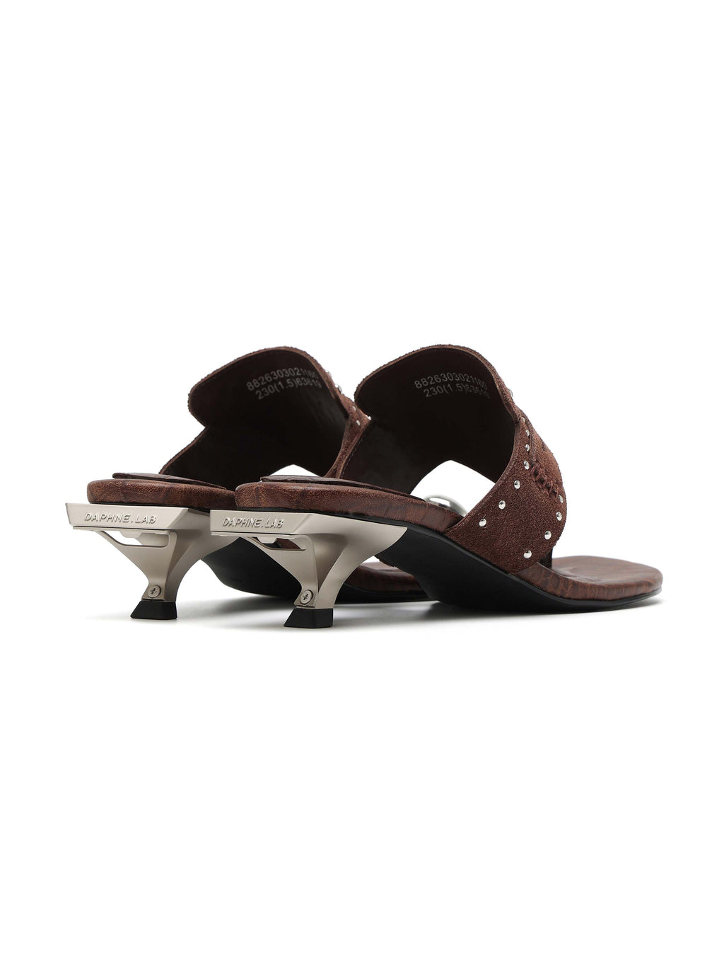CARPO Studded Thong Opener Heel Sandals Chocolate Brown