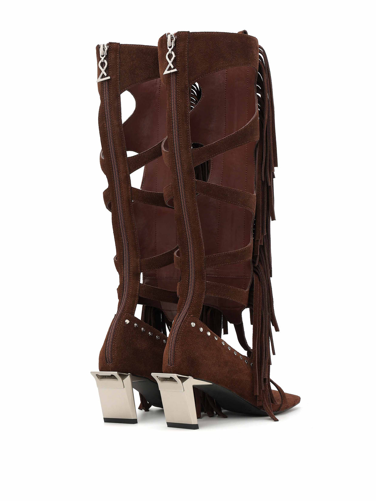 DRYOPE Fringe Thong Knee-High Boots Cocoa Brown