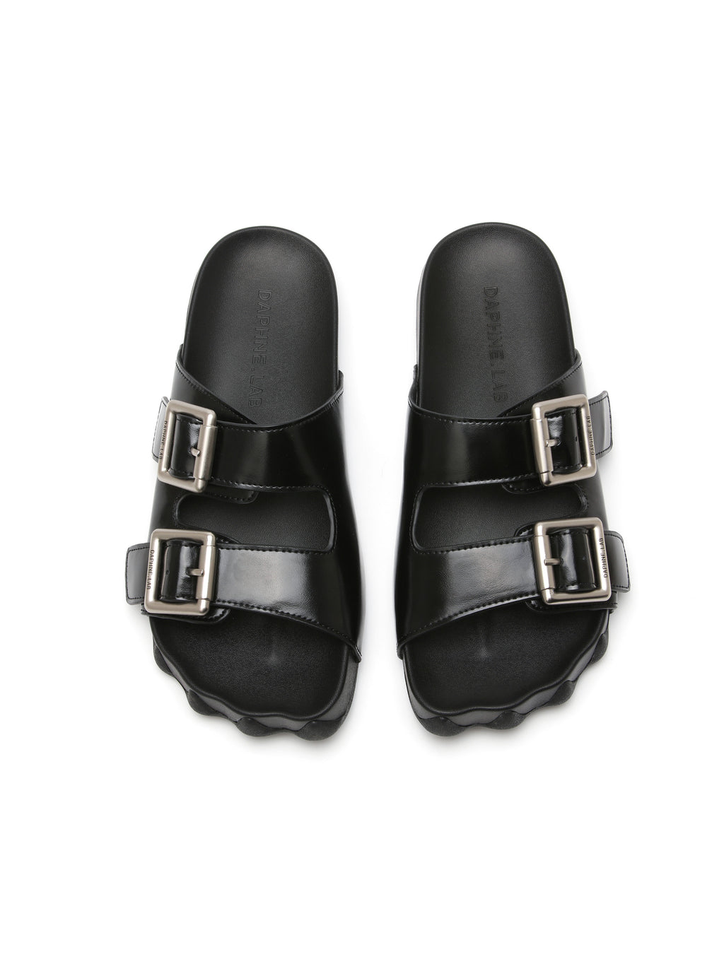 HARPINA Double-Buckle Paw Sole Slides Black