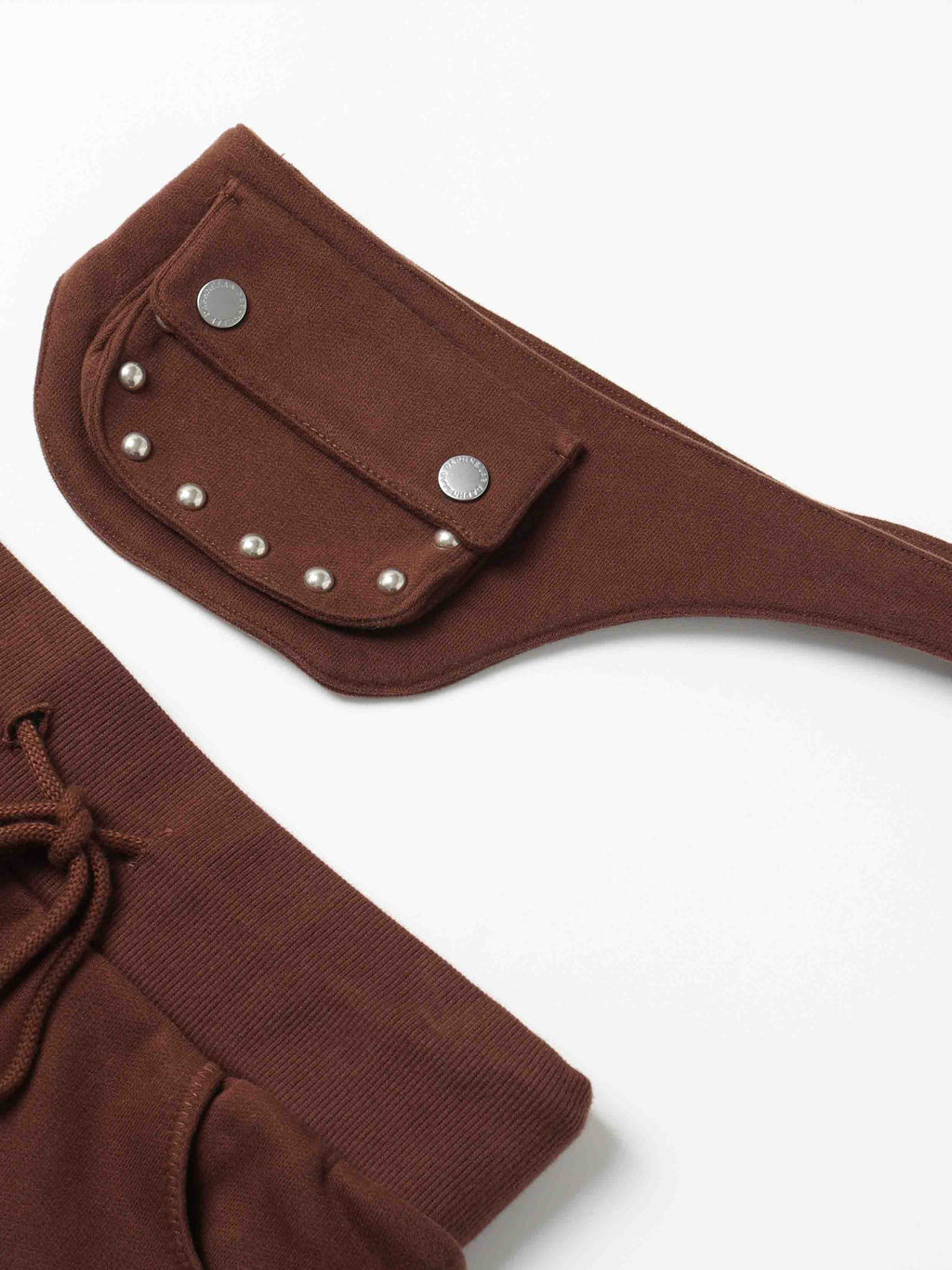 Detachable Belt Bag Knit Shorts Brown