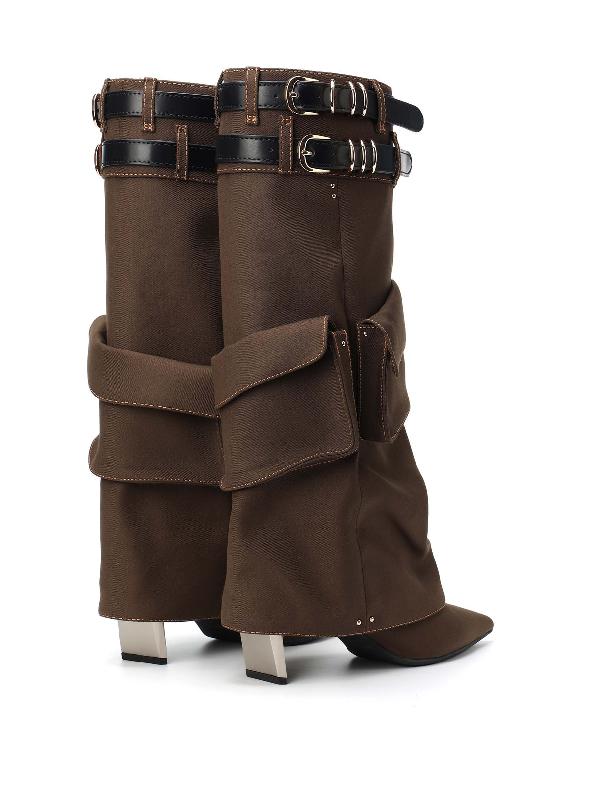 ADRASTEIA Denim Cargo Knee-High Boots Brown