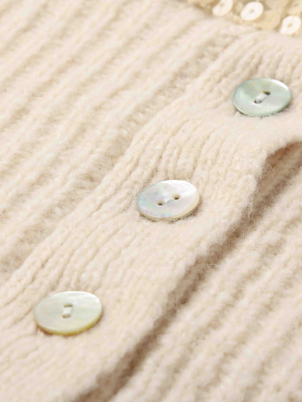 Off-Shoulder Sequin Knit Sweater Beige
