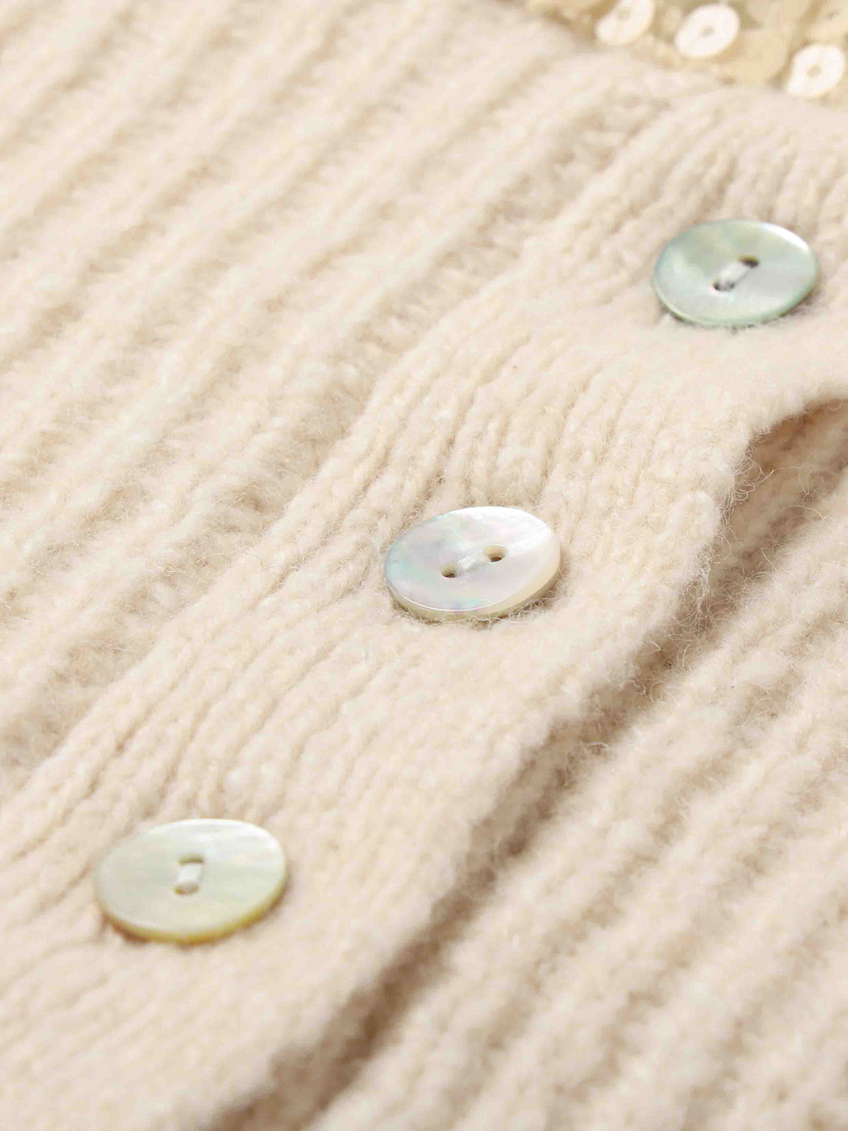 Off-Shoulder Sequin Knit Sweater Beige