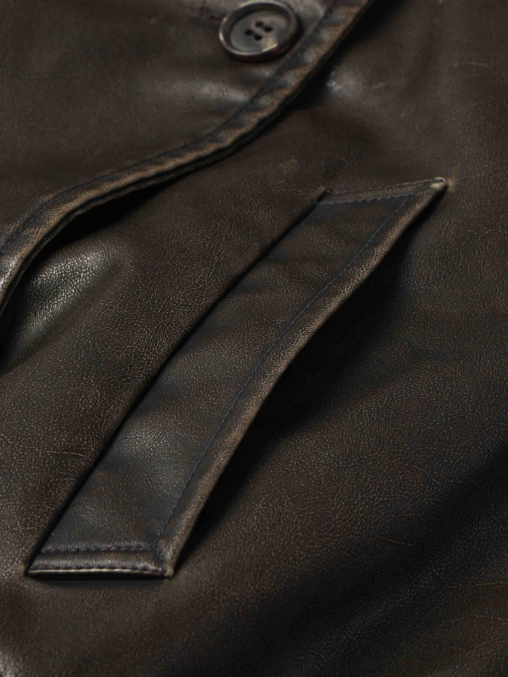 Detachable Fur-Collar Washed Moto Jacket Distressed Black
