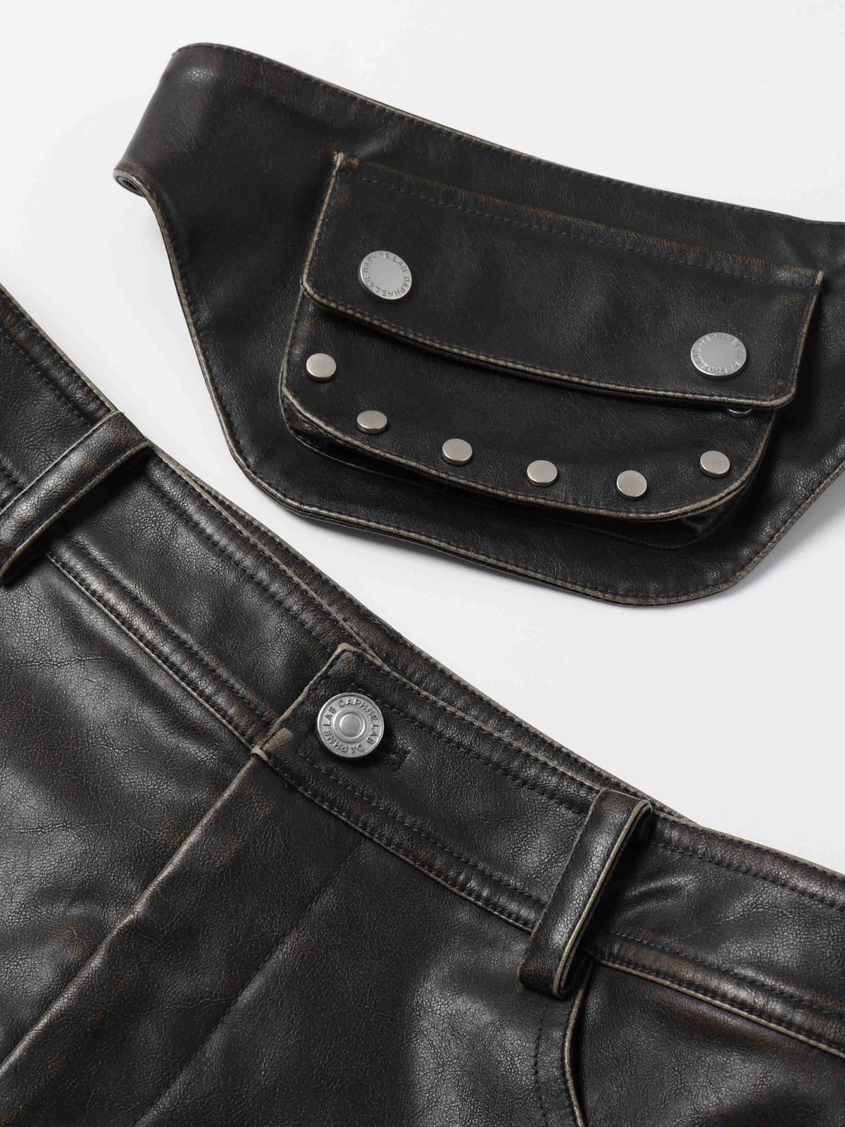 Detachable Belt Bag Distressed Shorts Black