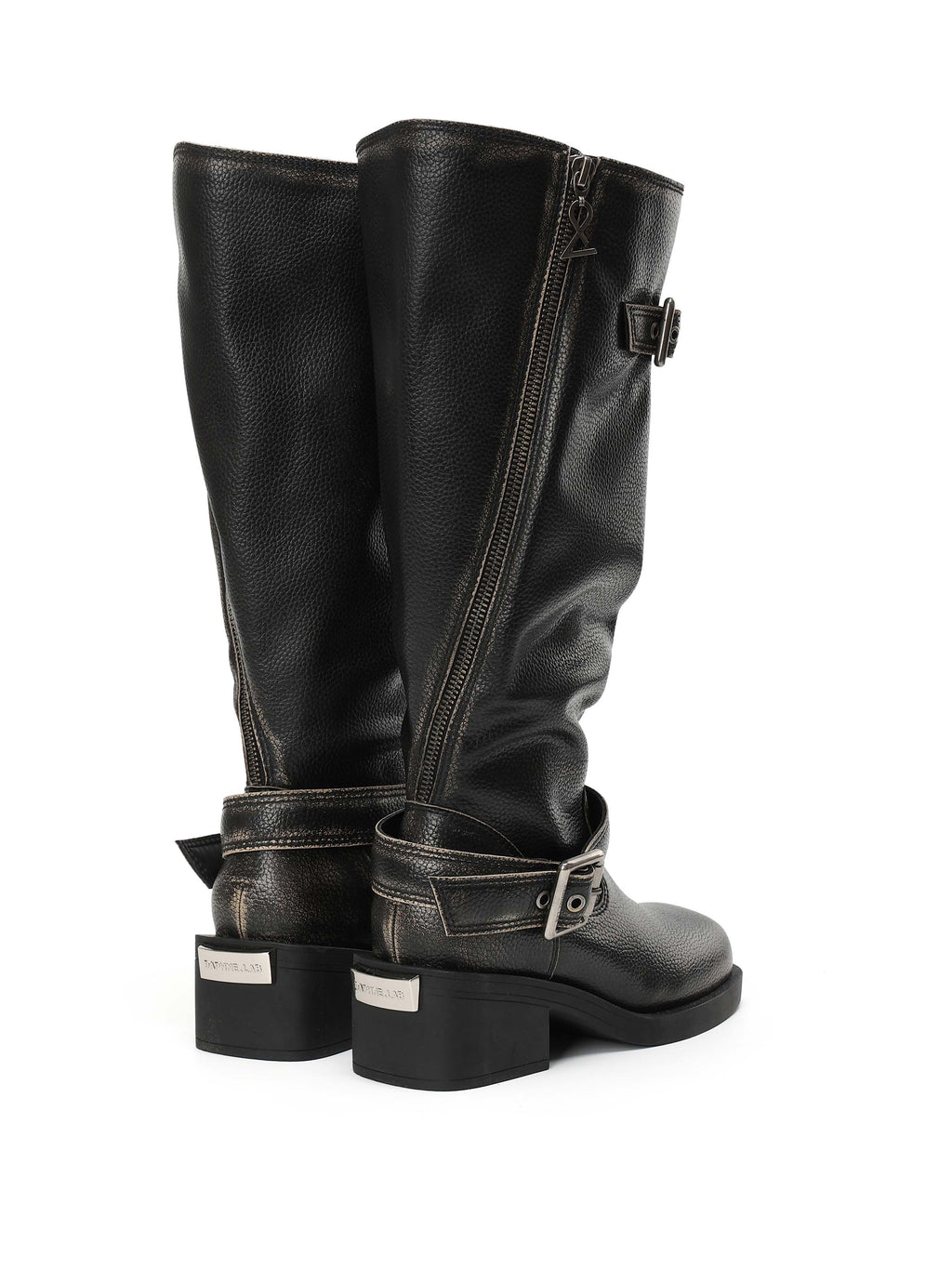 ACHLYS Buckle High Ankle Boots Distressed Black