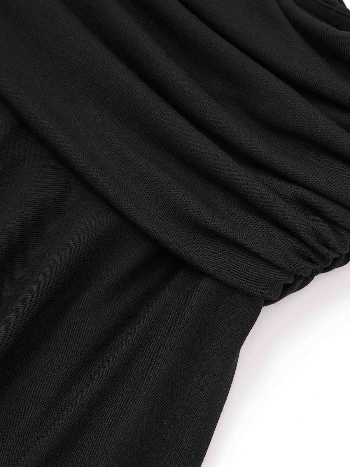 Ruched Asymmetric Midi Skirt Black