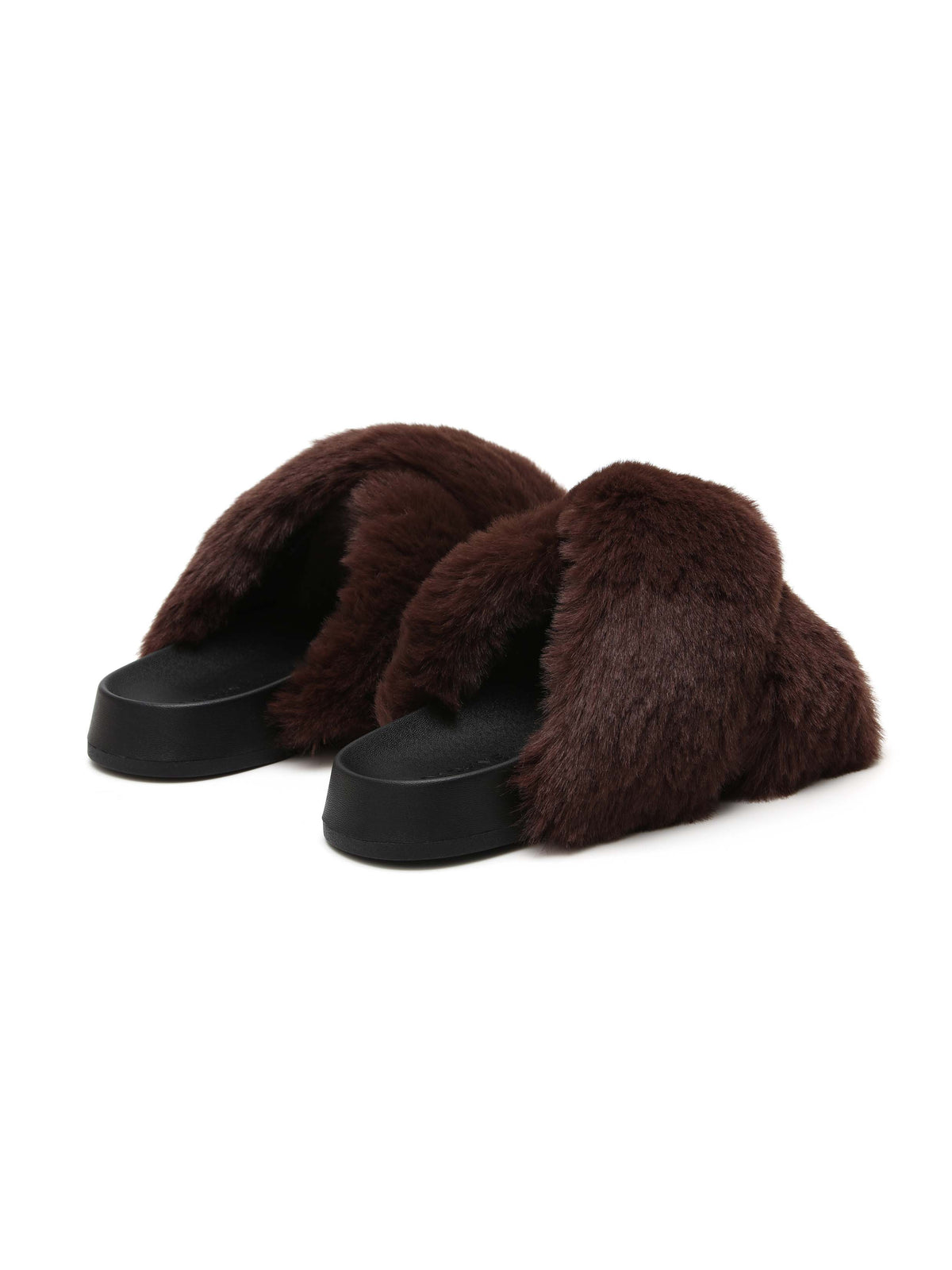 HESTIA Fur Cross-Strap Slides Espresso Brown