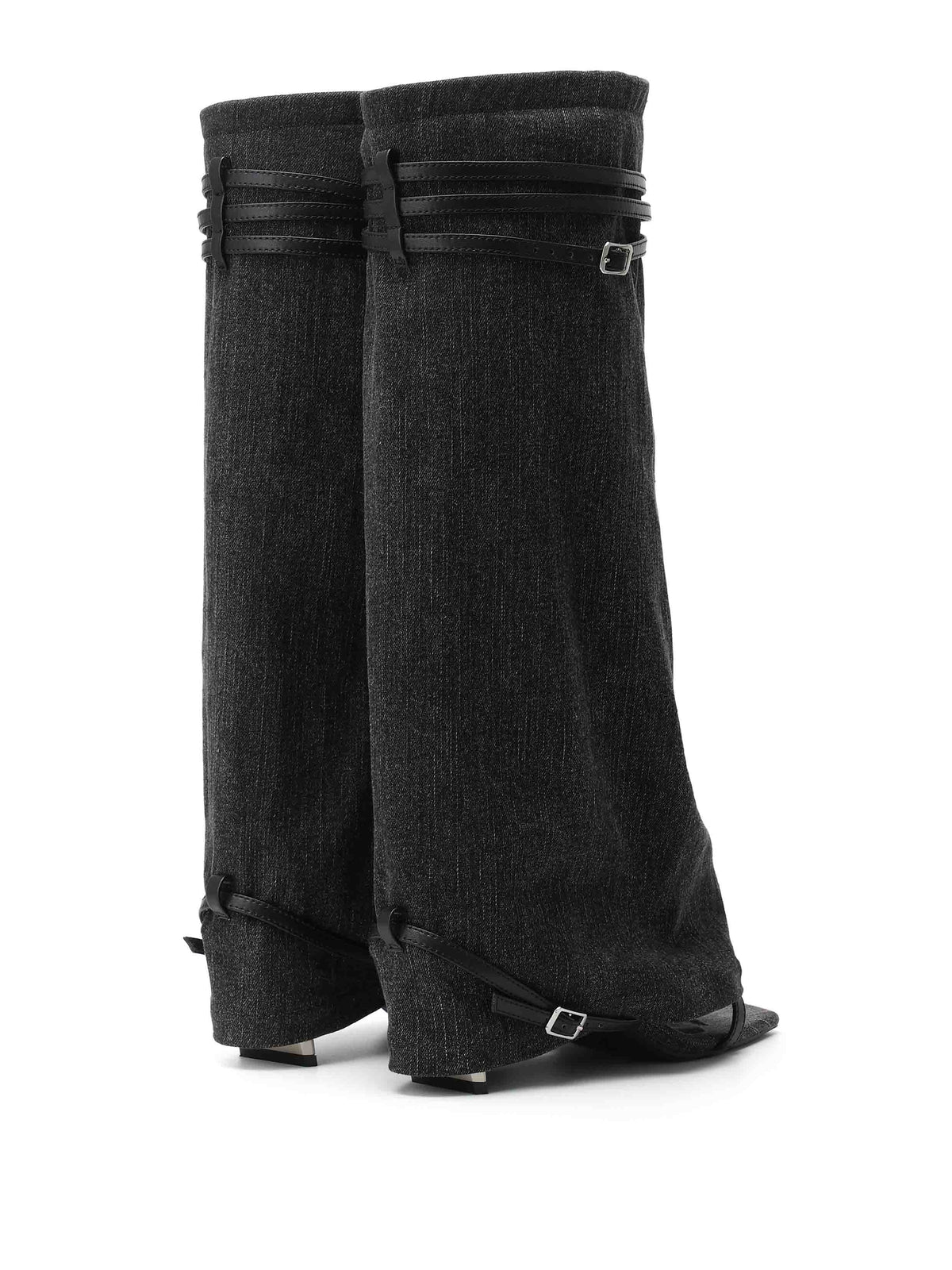 IDA Denim Toe-Ring Knee-High Boots Black
