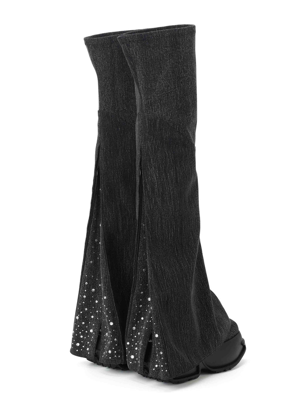 SELENE Crystal Split OTK Boots Black Denim