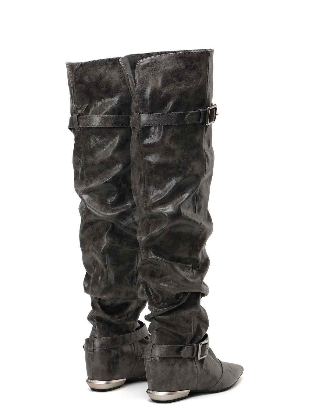 PEITHO Pointed-Toe Wedge OTK Boots Gray