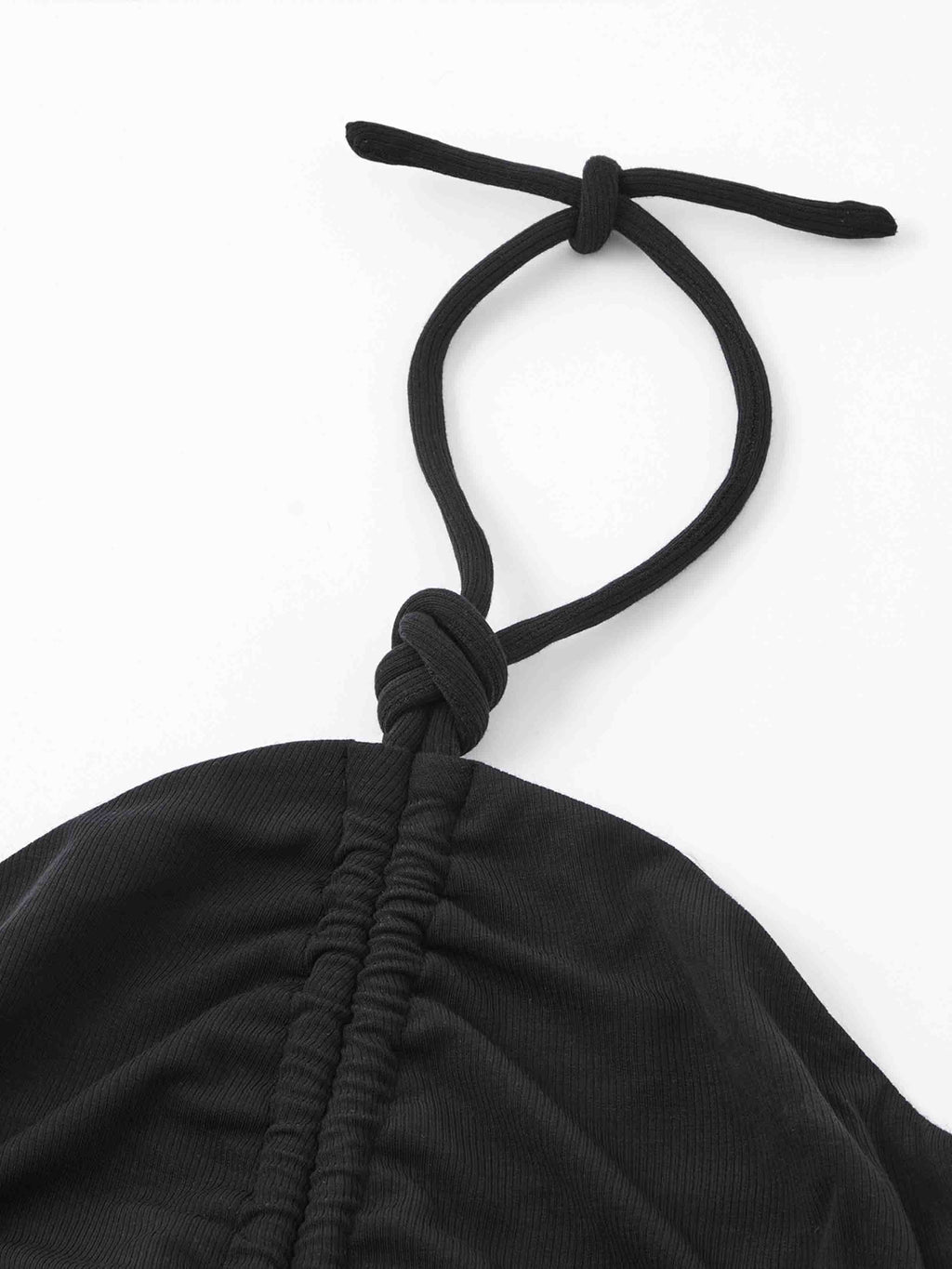Ruched Halter Bubble Mini Dress Black