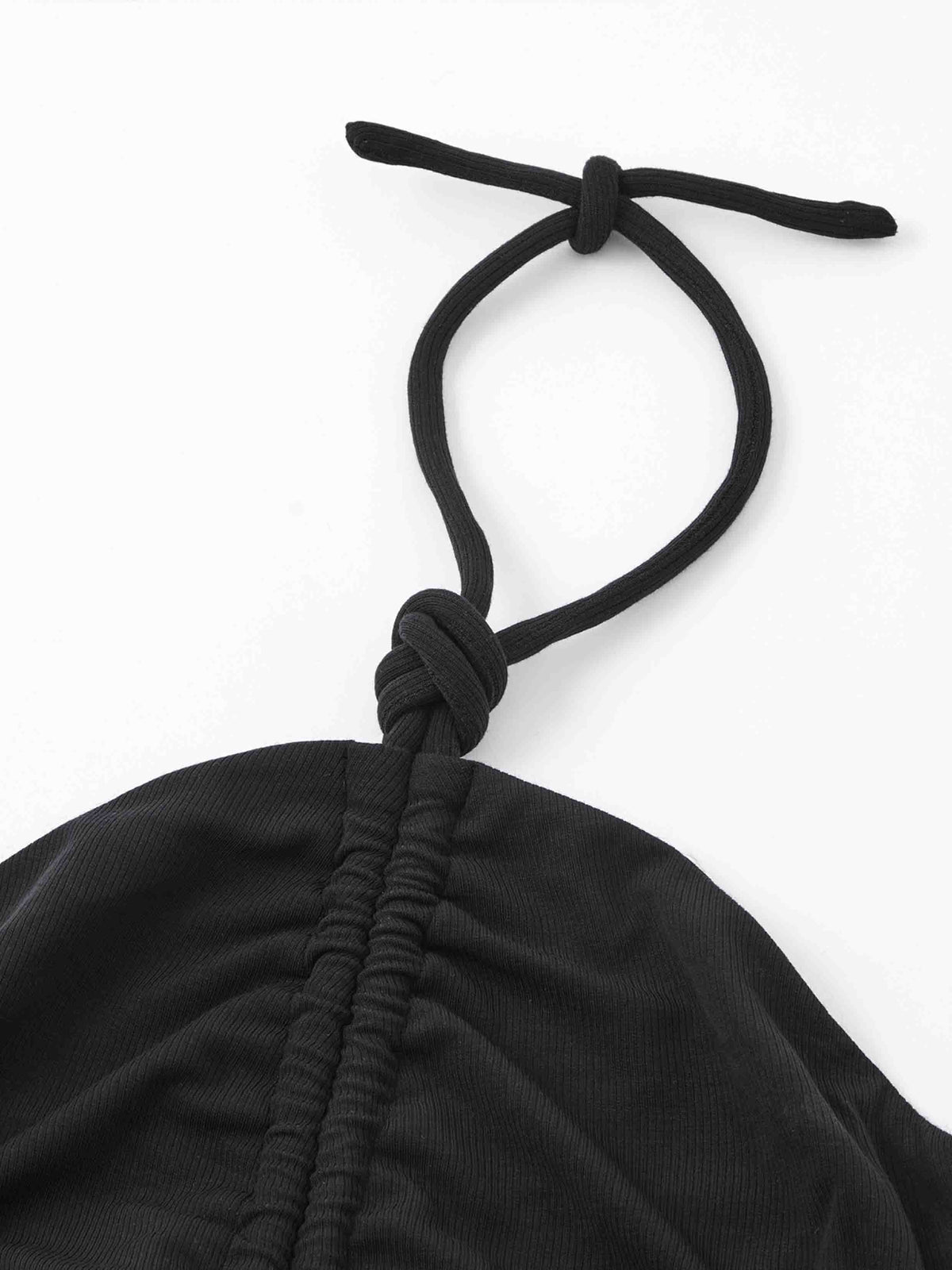 Ruched Halter Bubble Mini Dress Black
