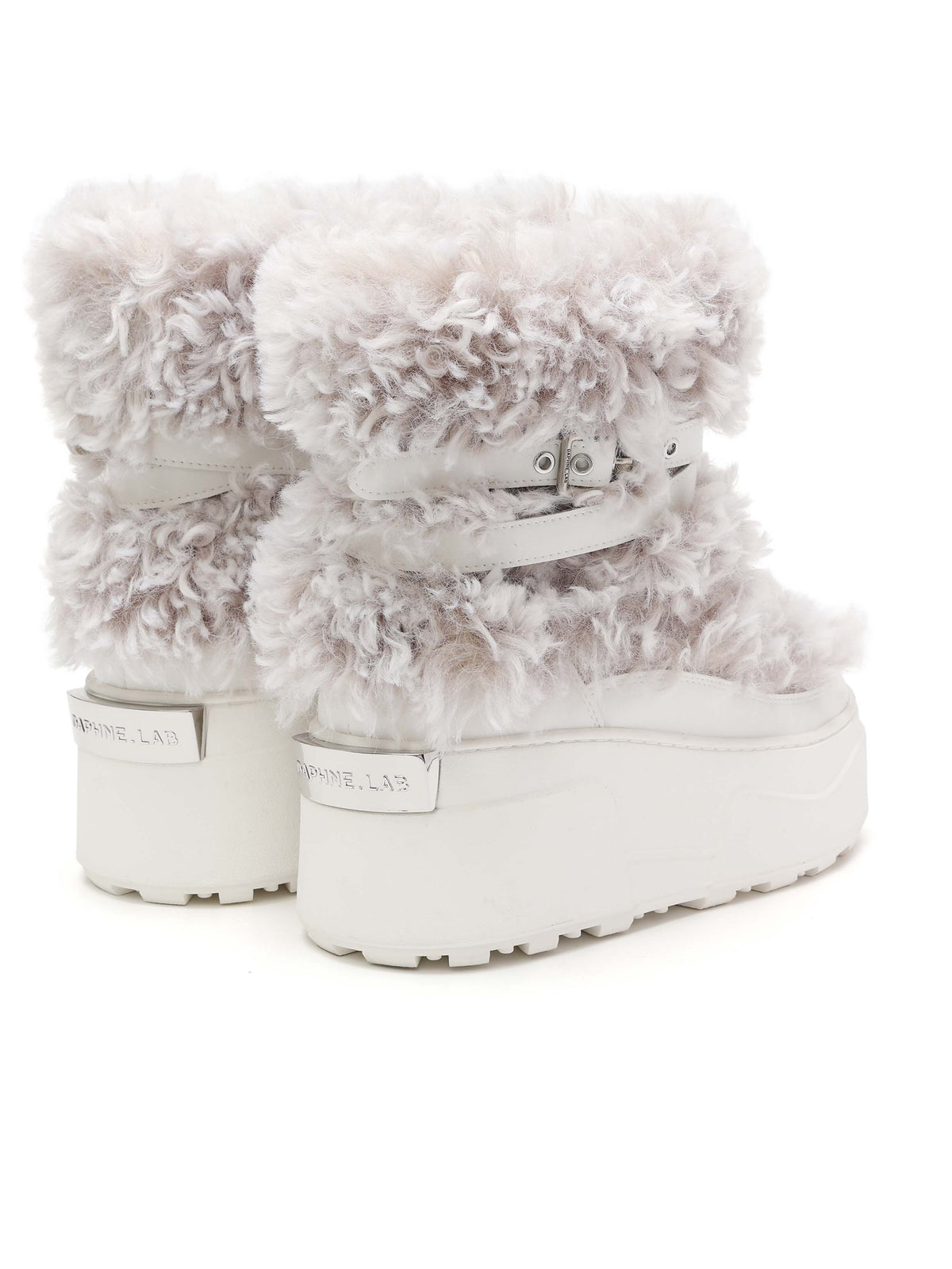 KHIONE Fur Platform Ankle Boots White