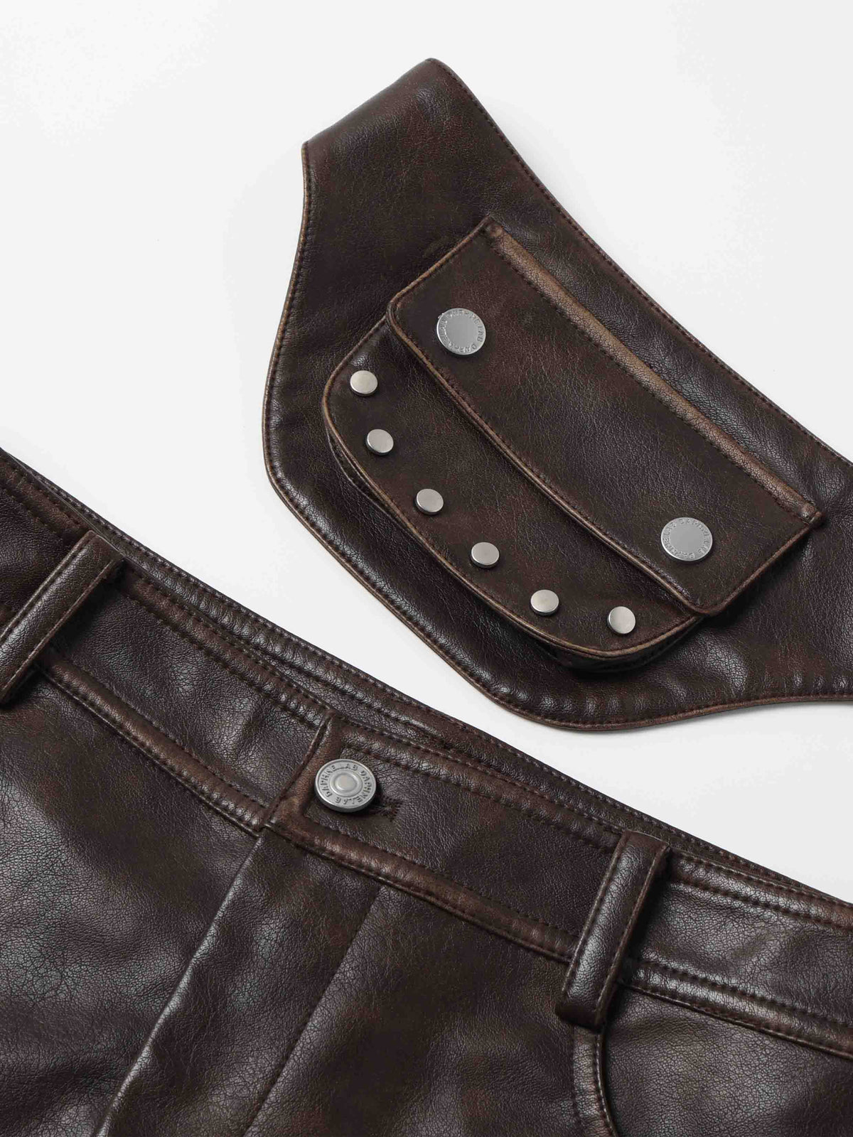 Detachable Belt Bag Distressed Shorts Brown