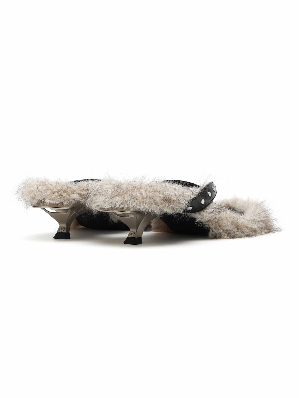 VESTA Fur Studded Opener Heel Thong Sandals Black