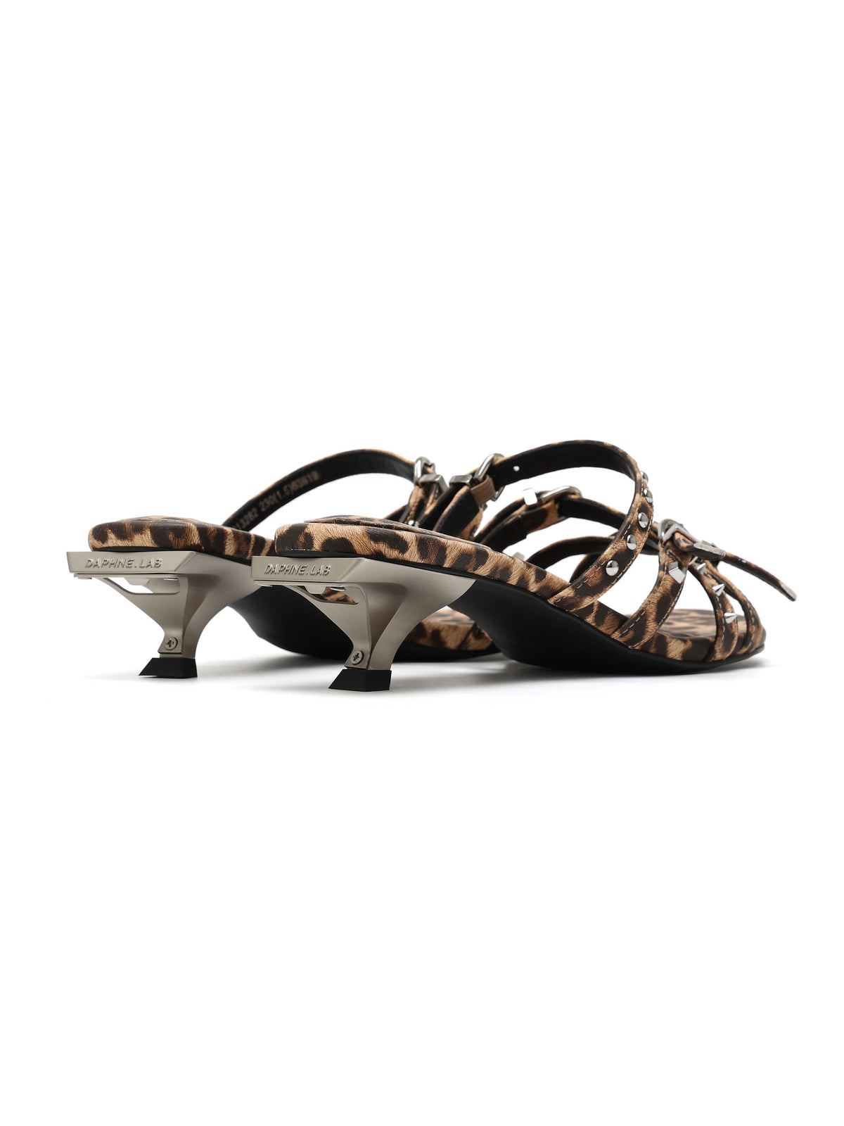 LEDA Studded Strappy Opener Heel Sandals Leopard Brown