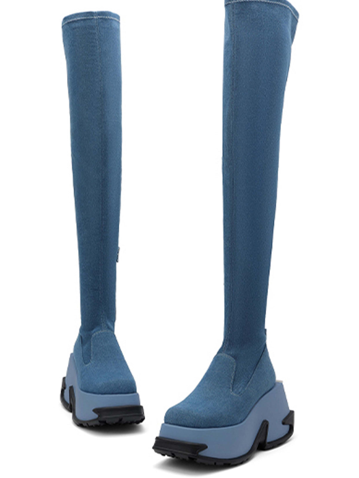KLYMENE Overknee-Stiefel mit Keilabsatz, blauem Denim
