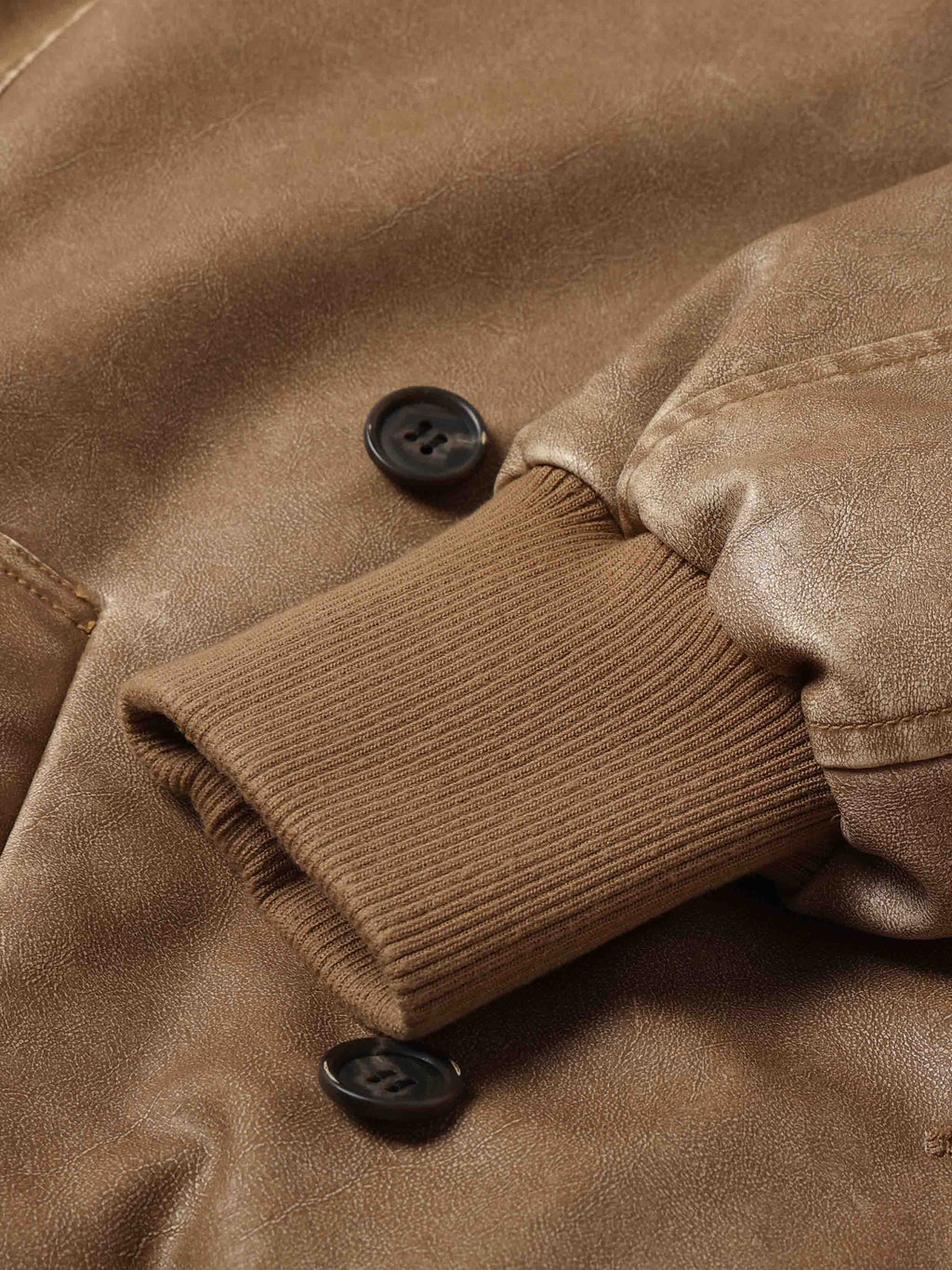 Detachable Fur-Collar Washed Moto Jacket Khaki Brown
