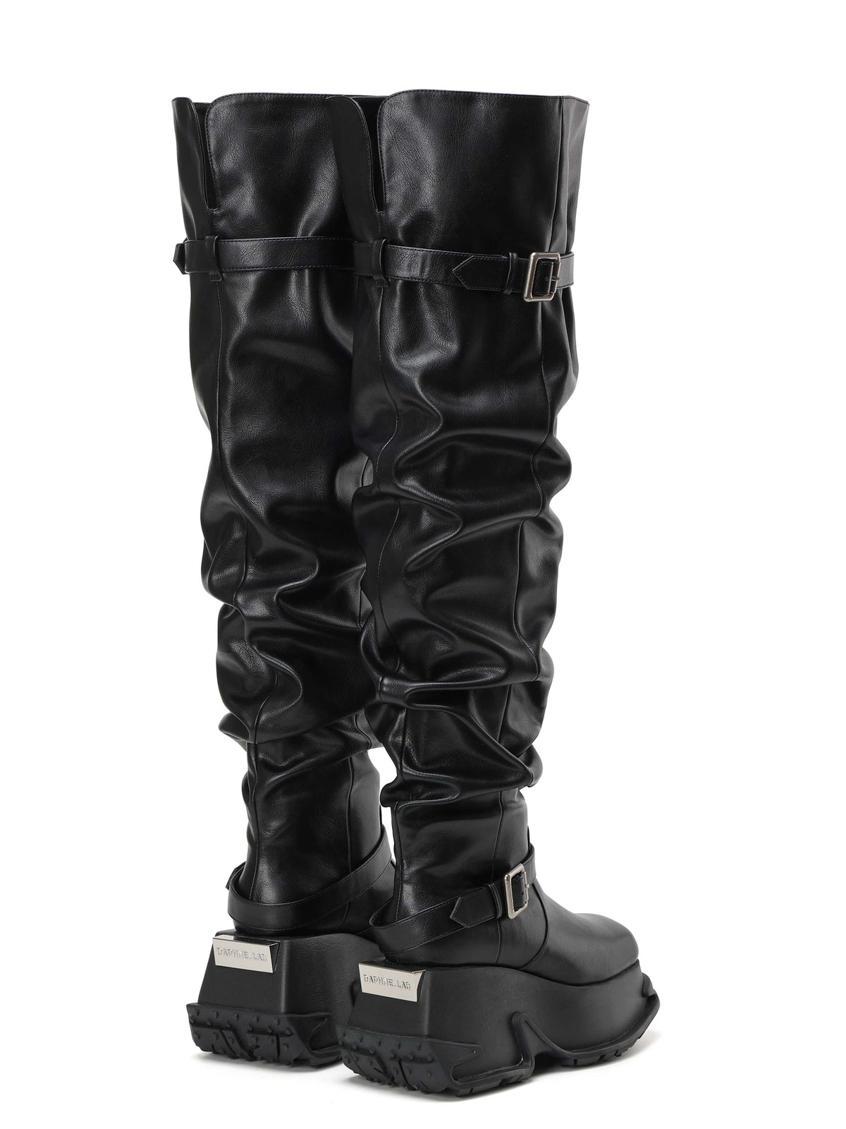 NEMESIS Buckle Platform OTK Boots Black