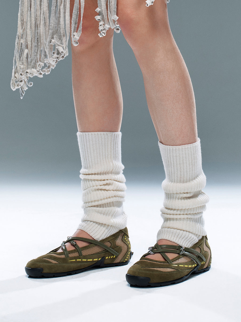 PHEME Cross-Strap Ballet-Spangenschuhe Olivgrün