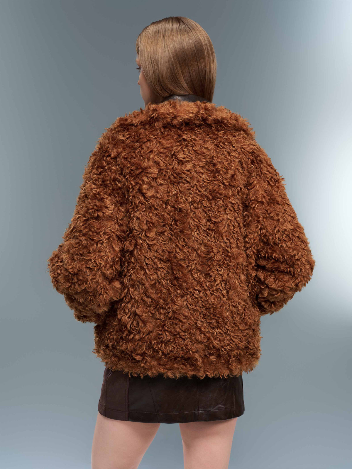 Faux Shearling Belted Biker Jacket Espresso Brown