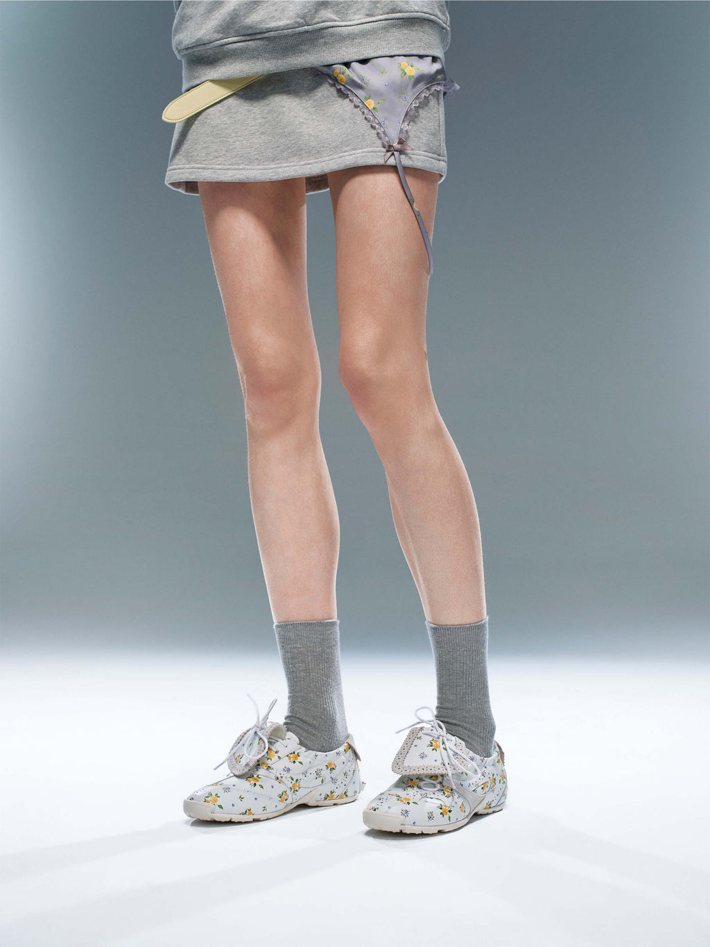 DIONE Fold-Over Tongue Trainers Ivory Floral
