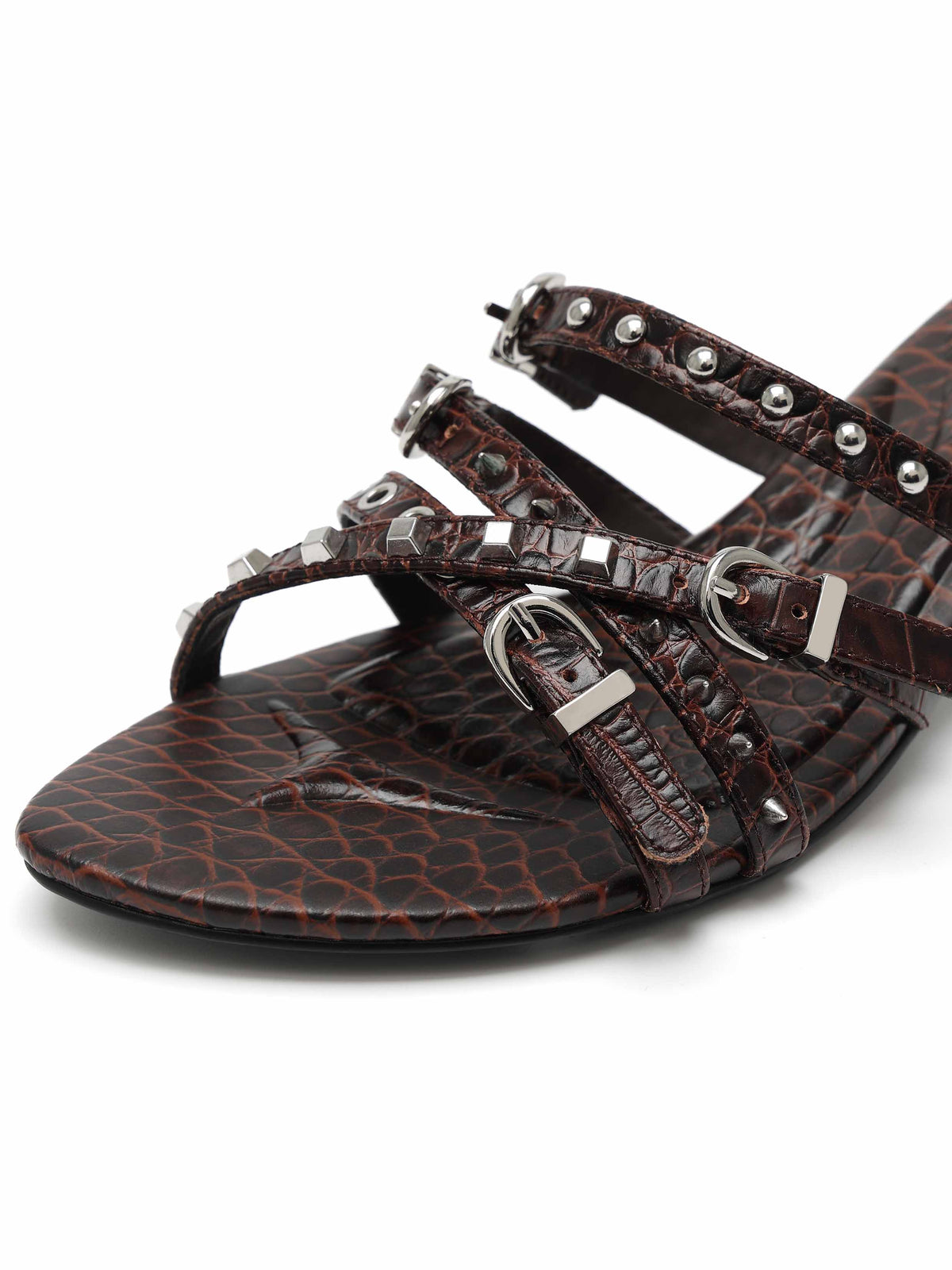 LEDA Studded Strappy Opener Heel Sandals Espresso Brown