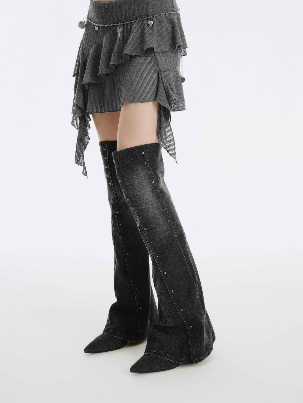 CALLIOPE Studded Gaiter OTK Boots Black Denim