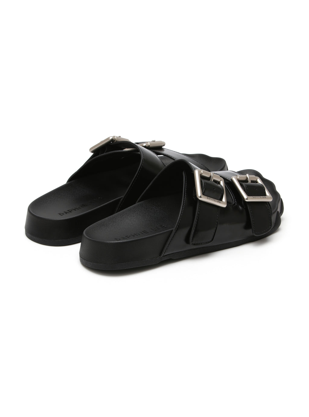 HARPINA Double-Buckle Paw Sole Slides Black