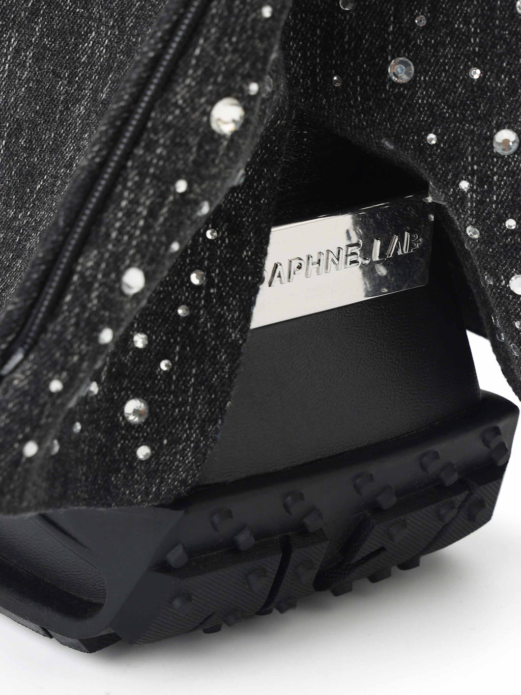 SELENE Crystal Split OTK Boots Black Denim
