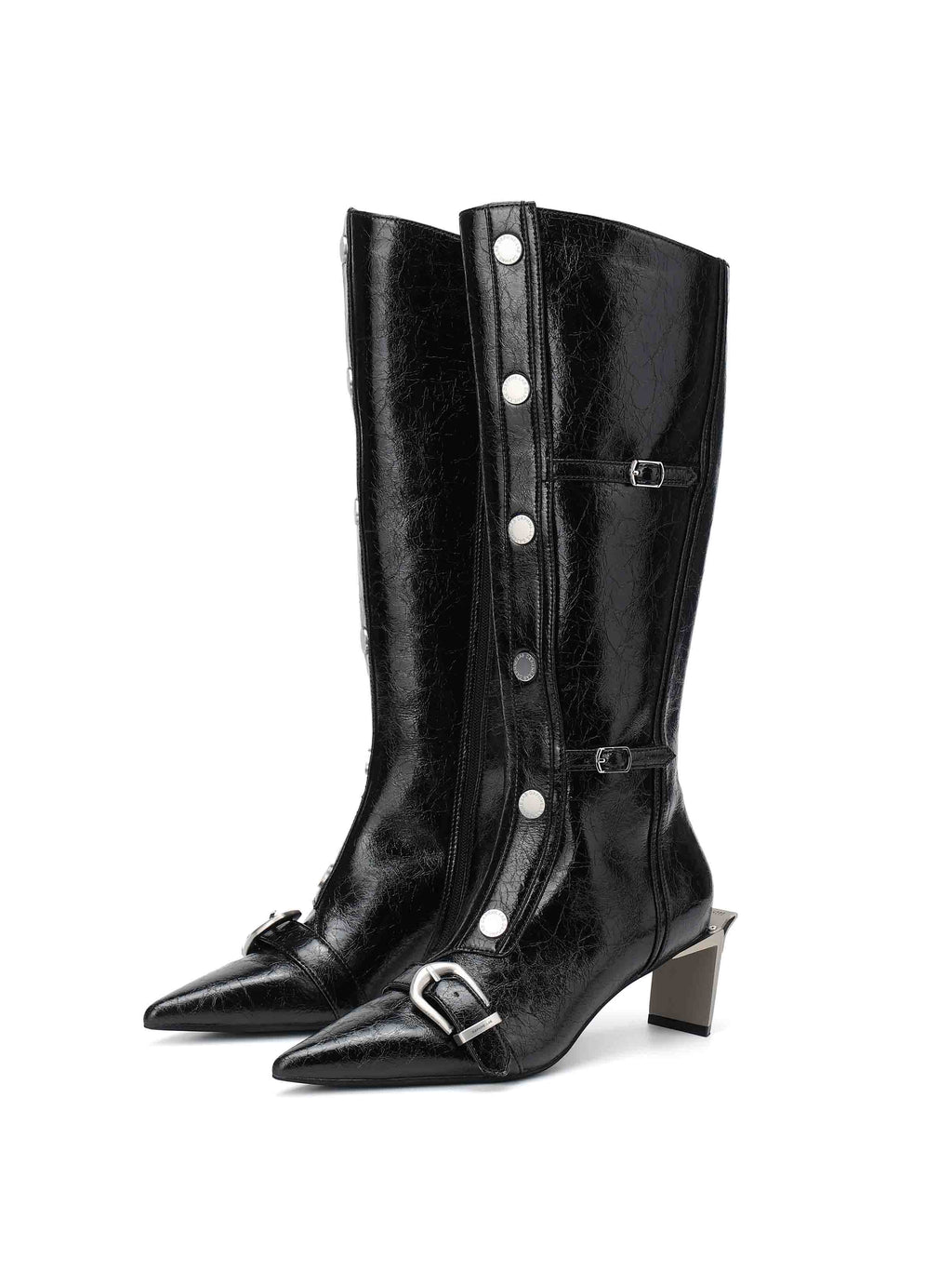 ALECTO Button-Trim Opener-Heel Knee-High Boots Black