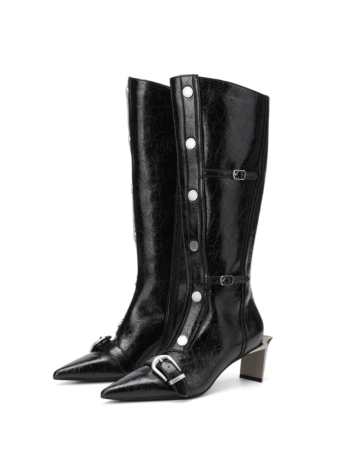 ALECTO Button-Trim Opener-Heel Knee-High Boots Black