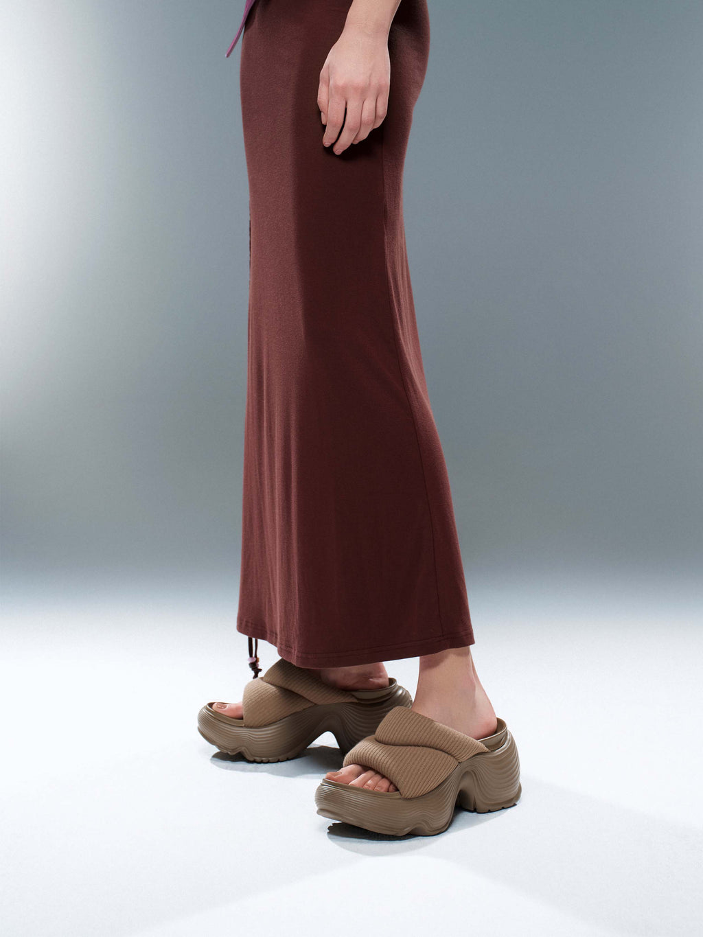 OREA Quilted Padded Platform Slides Khaki Brown