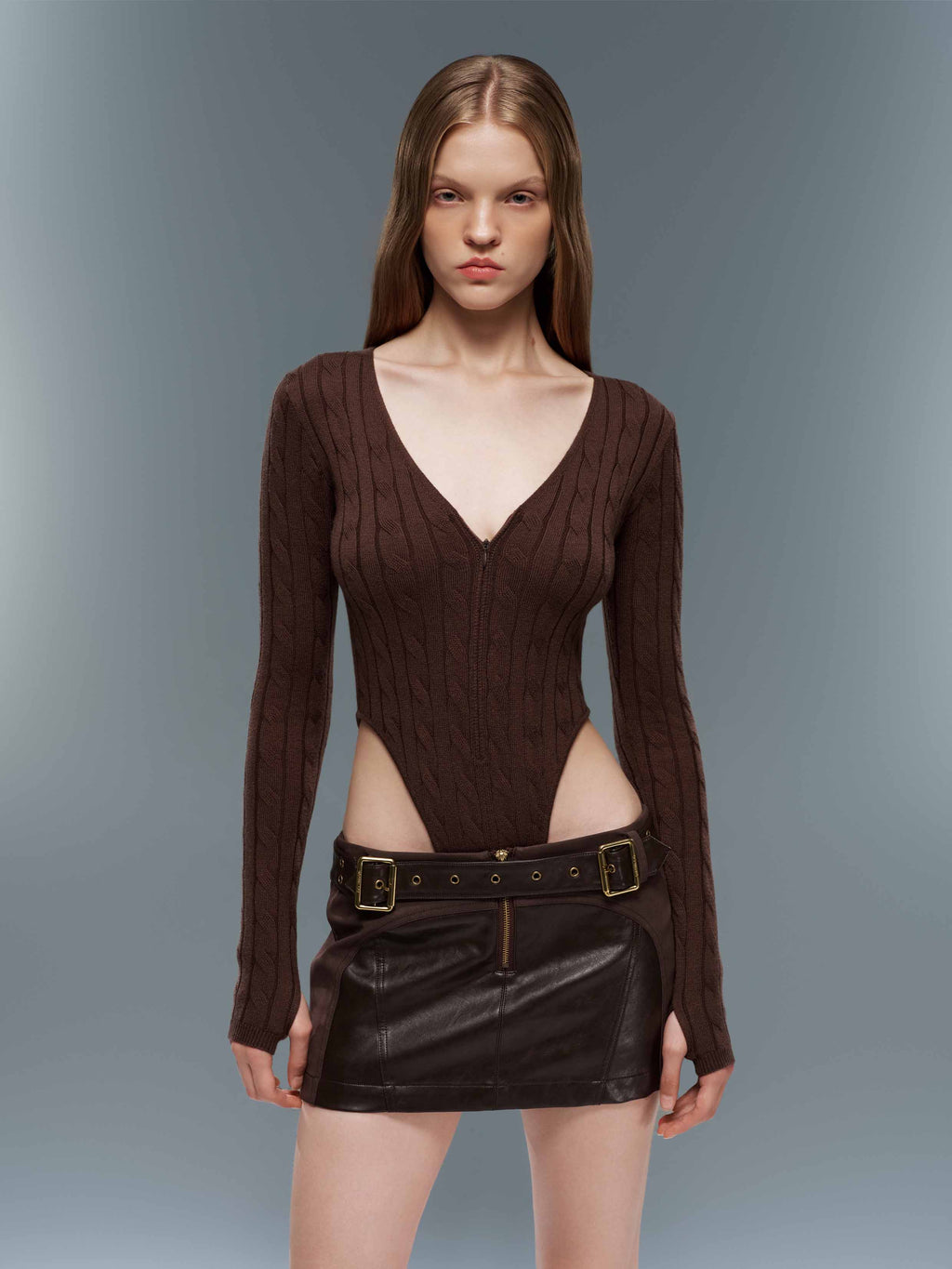 Double-Buckle Low-Rise Panelled Mini Skirt