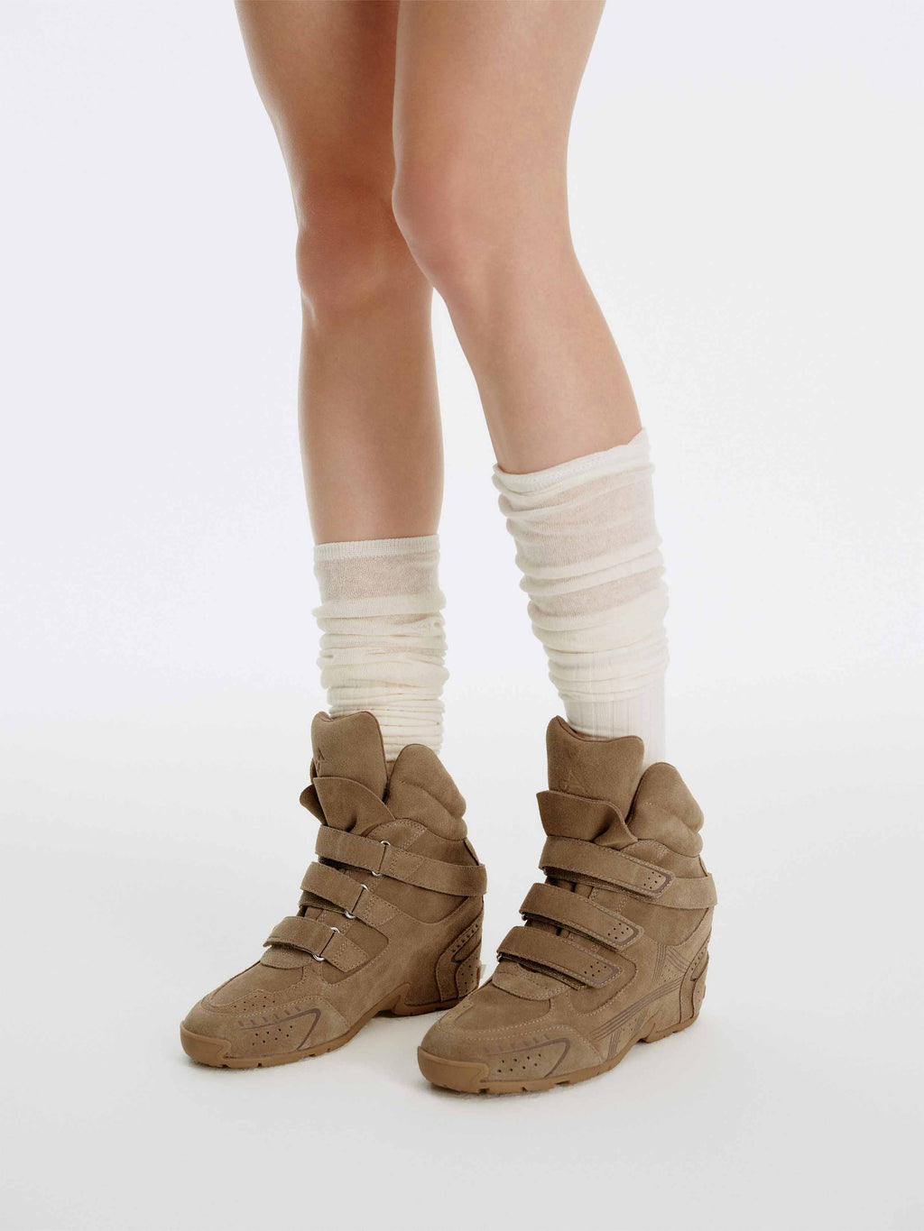 THETIS Triple-Strap Wedge Sneakers Khaki Brown