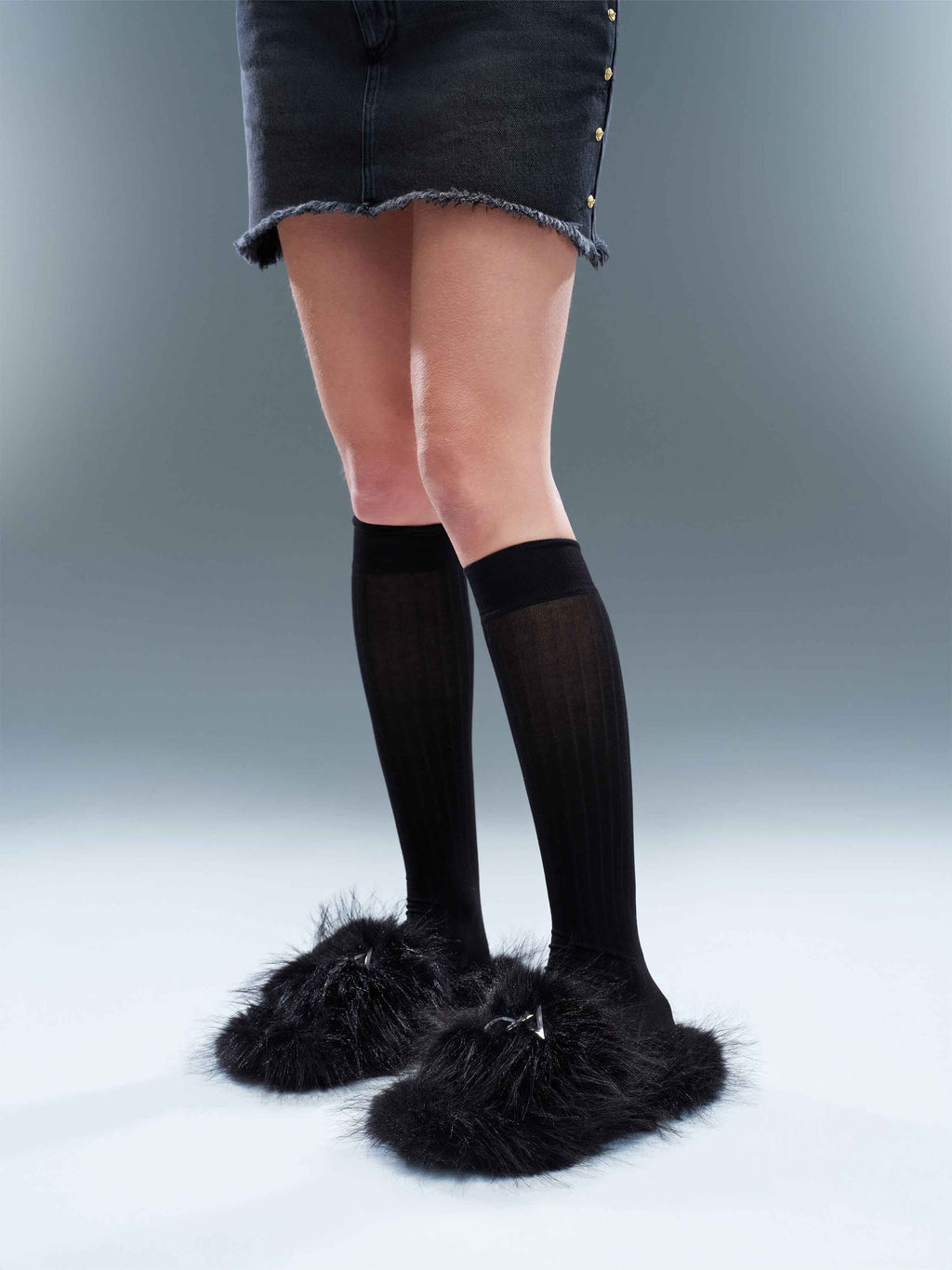 NEPHELE Fur Slippers Jet Black