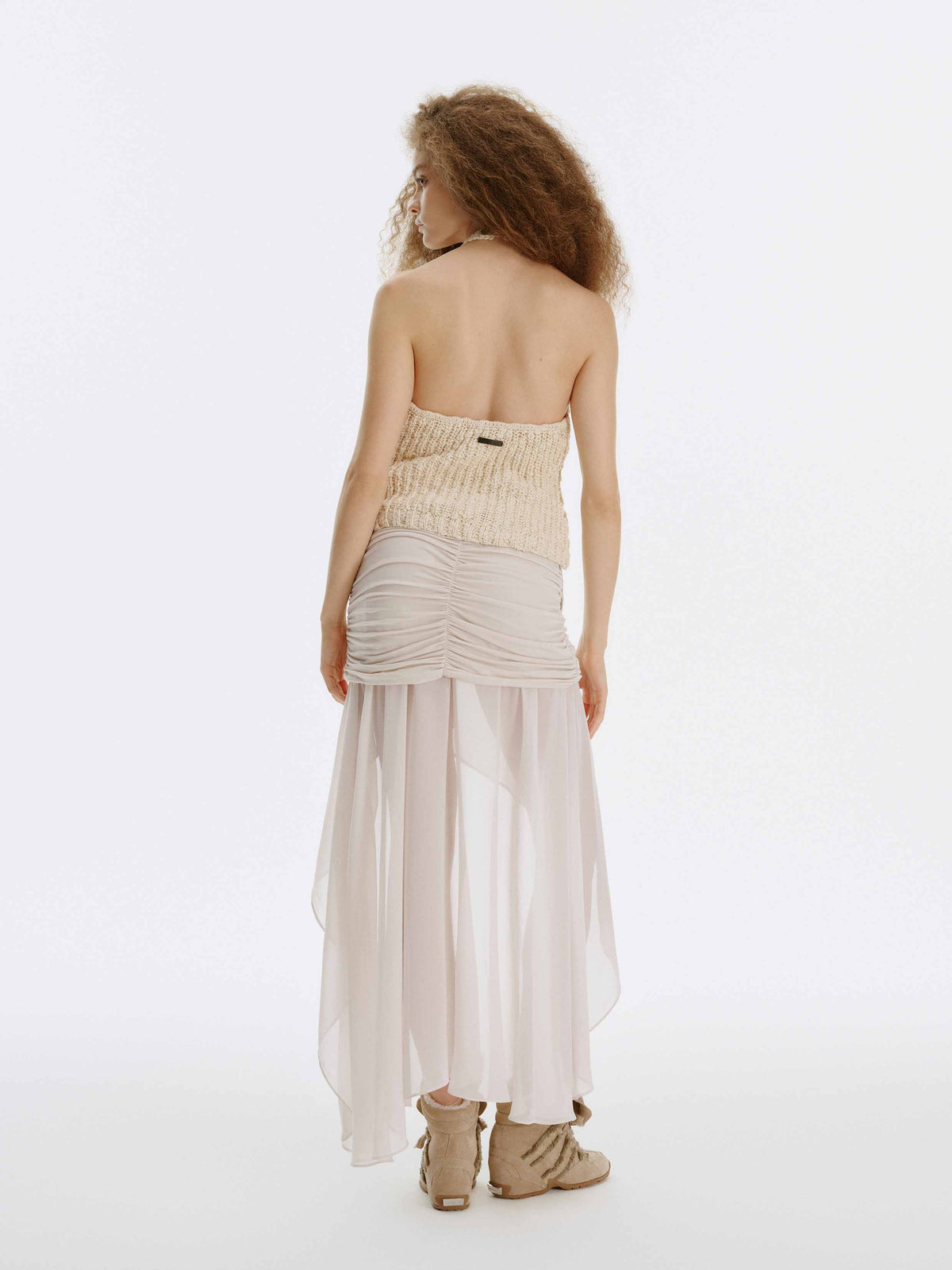 Halter Button Knit Vest Beige