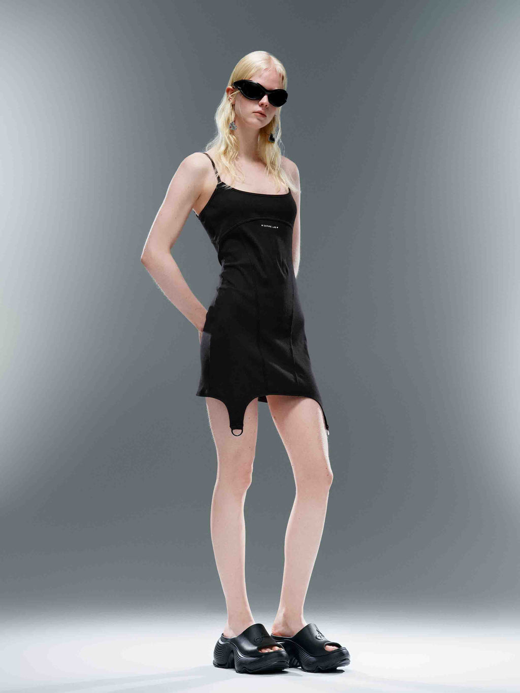 Ring-Detail Cami Mini Dress Black