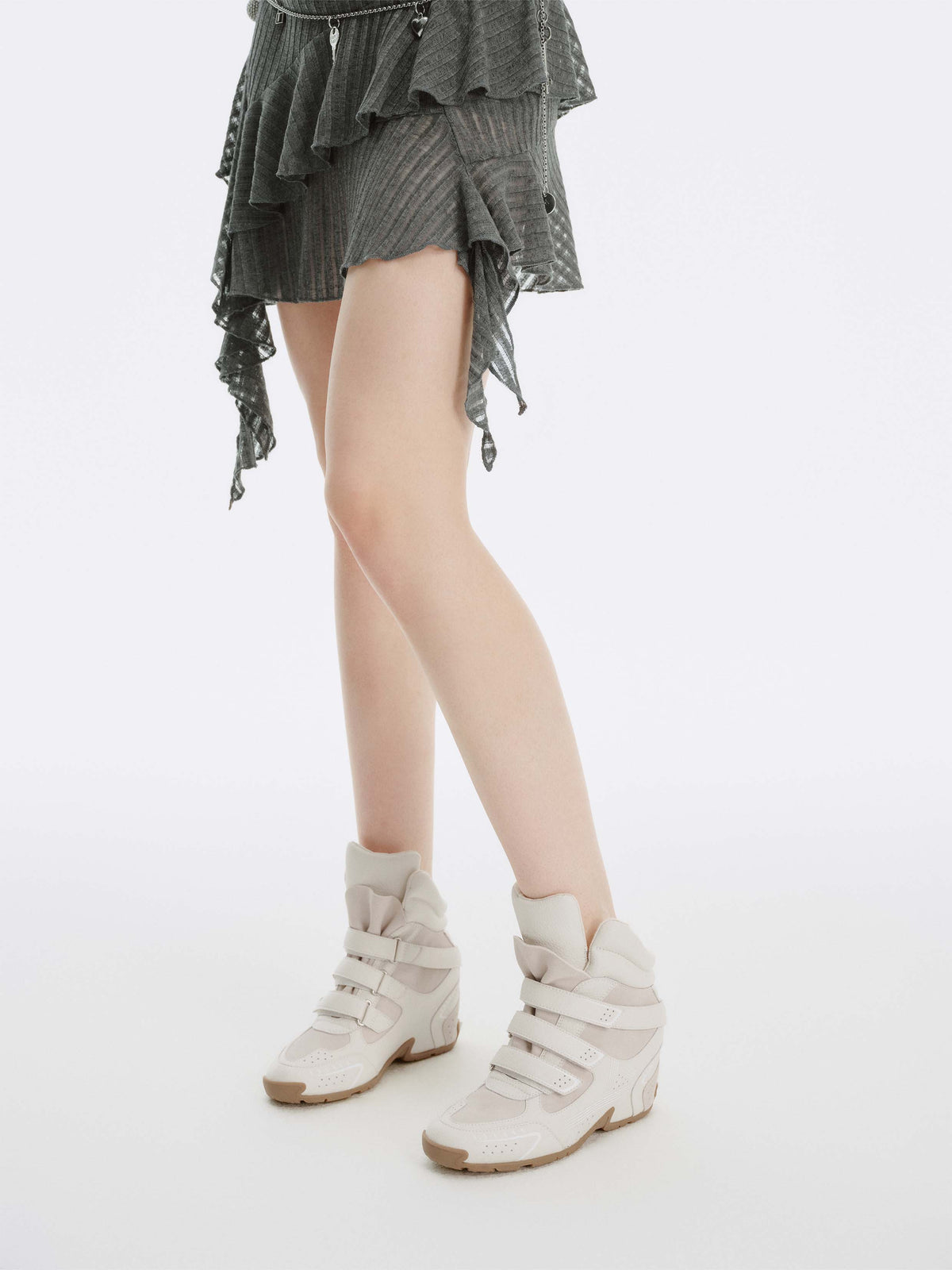 THETIS Triple-Strap Wedge Sneakers Ivory White