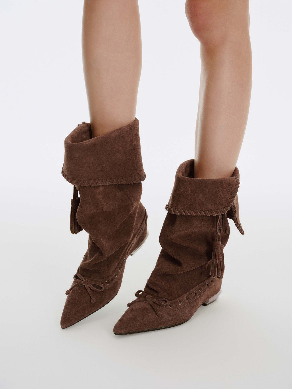 DANAE Fold-Over Tassel High Ankle Boots Cocoa Brown
