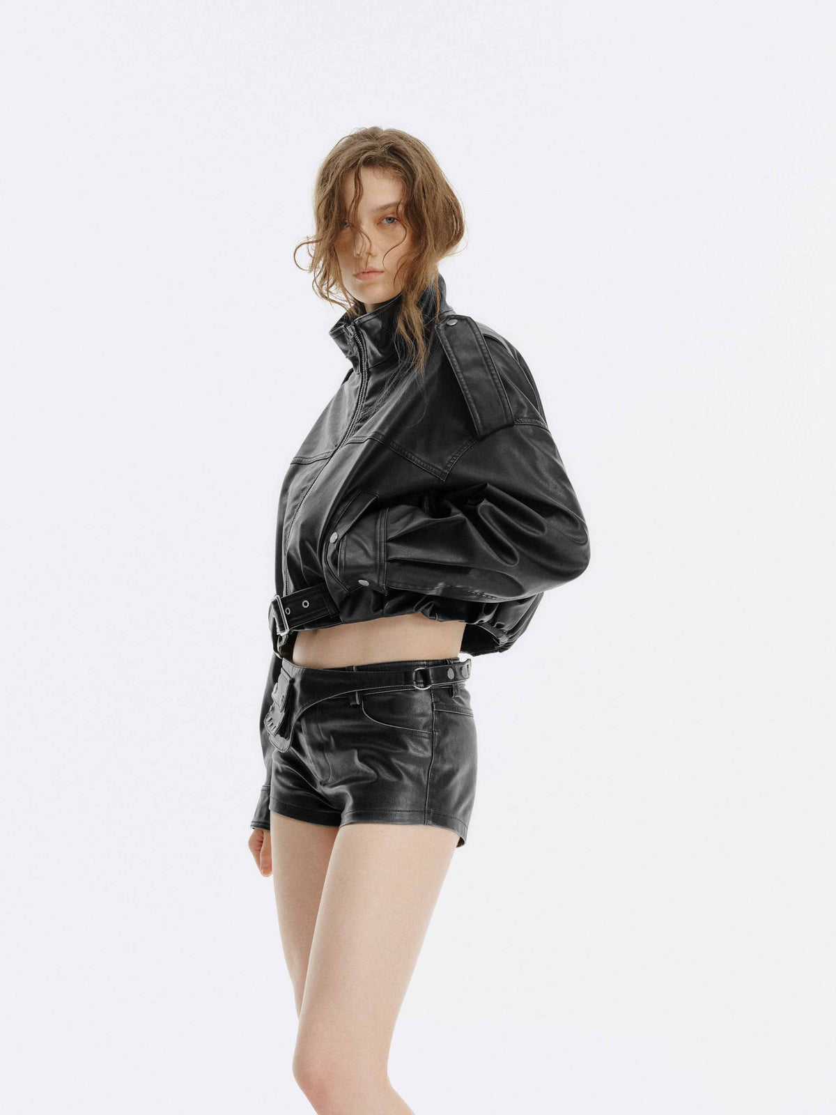 Detachable Belt Bag Distressed Shorts Black