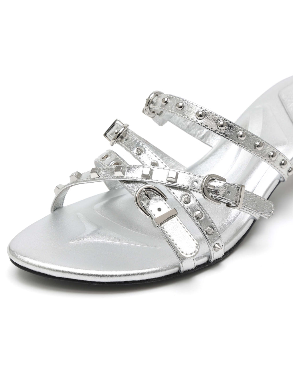 LEDA Studded Strappy Opener Heel Sandals Silver