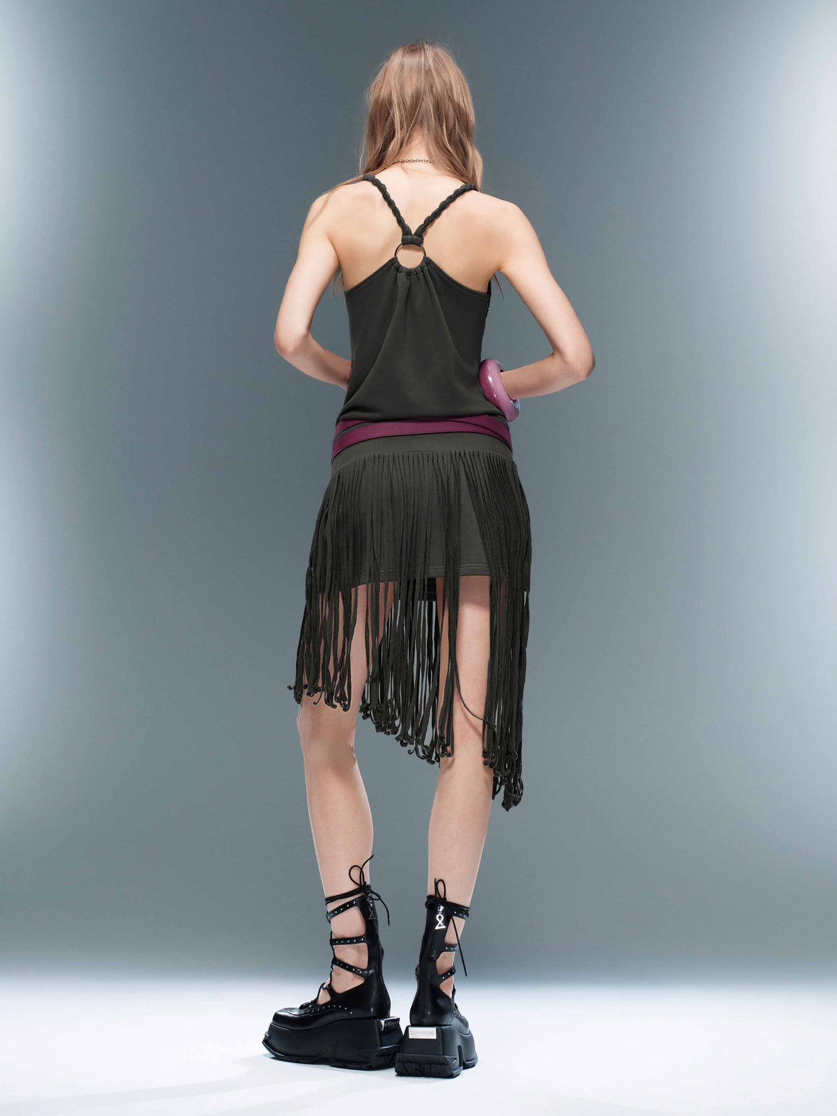 Fringe Cami Dress Set Espresso Brown