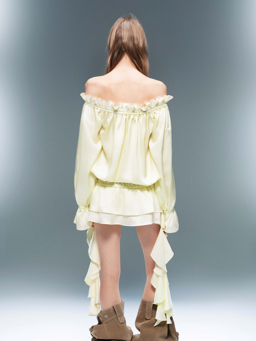Crystal Ruffle Off-Shoulder Blouse Butter Yellow
