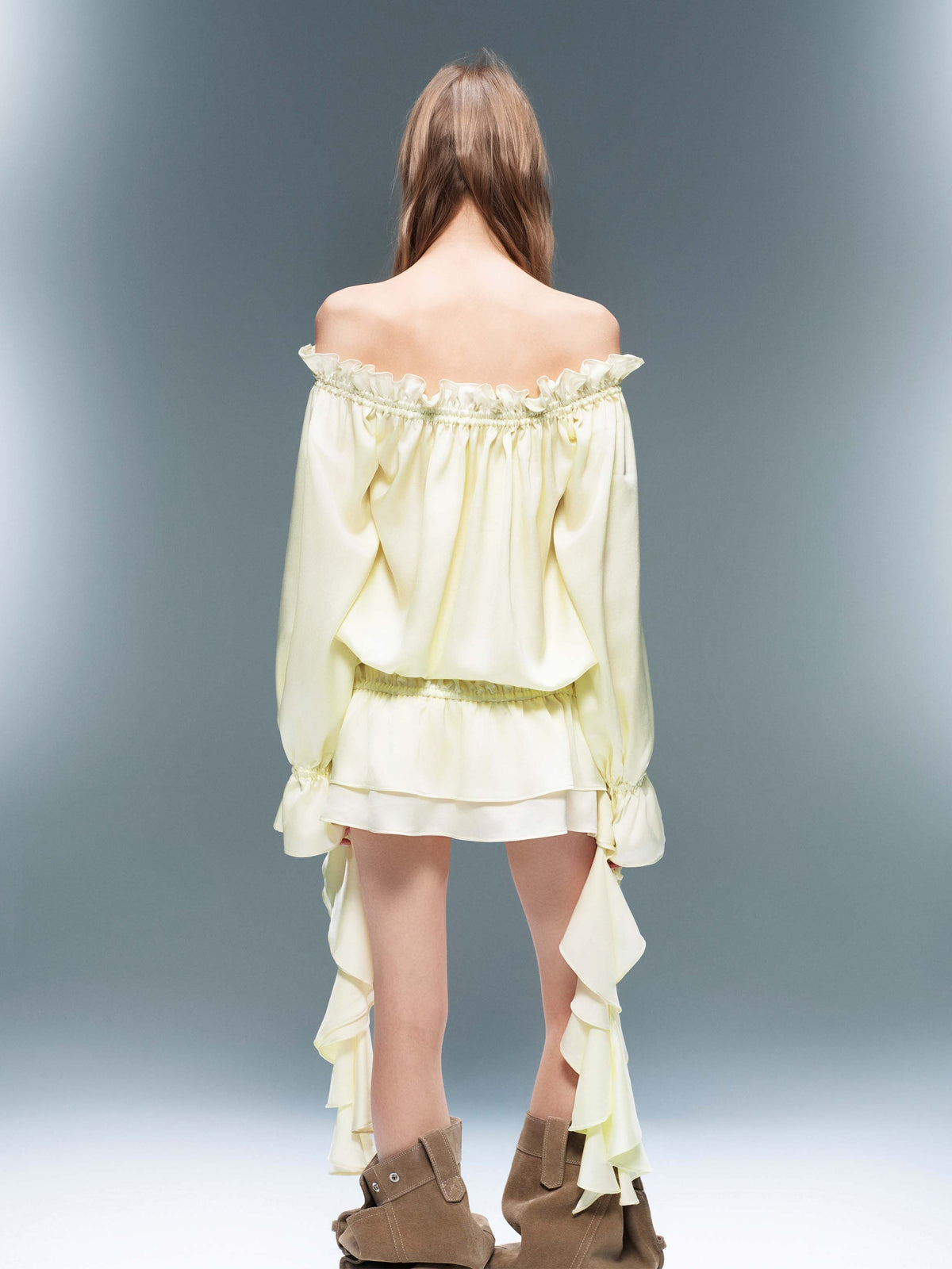 Crystal Ruffle Off-Shoulder Blouse Butter Yellow