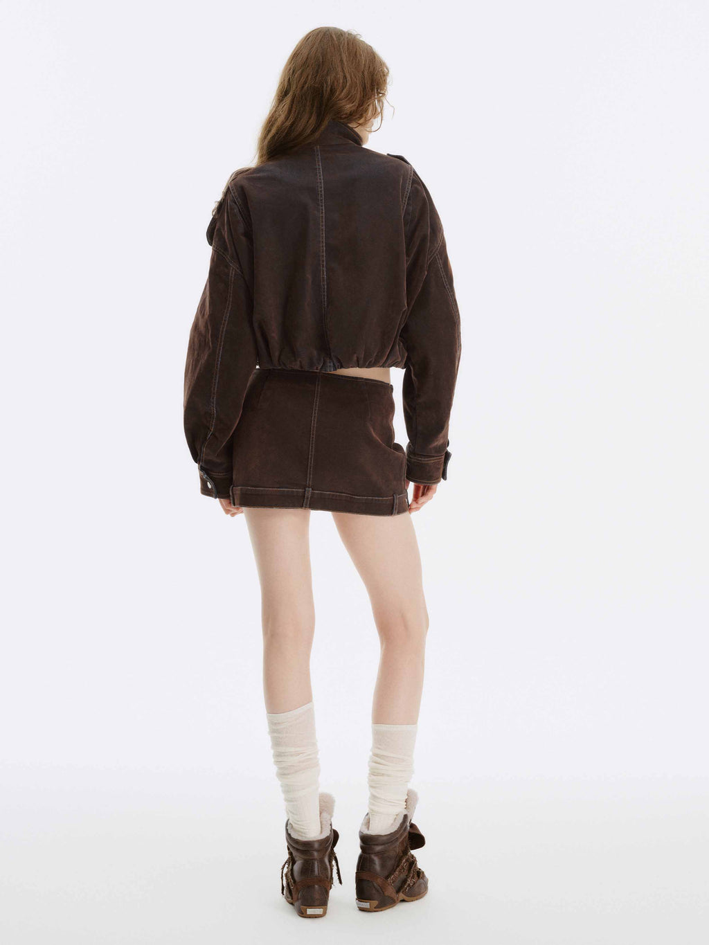 Flocked Denim Deconstructed Mini Skirt