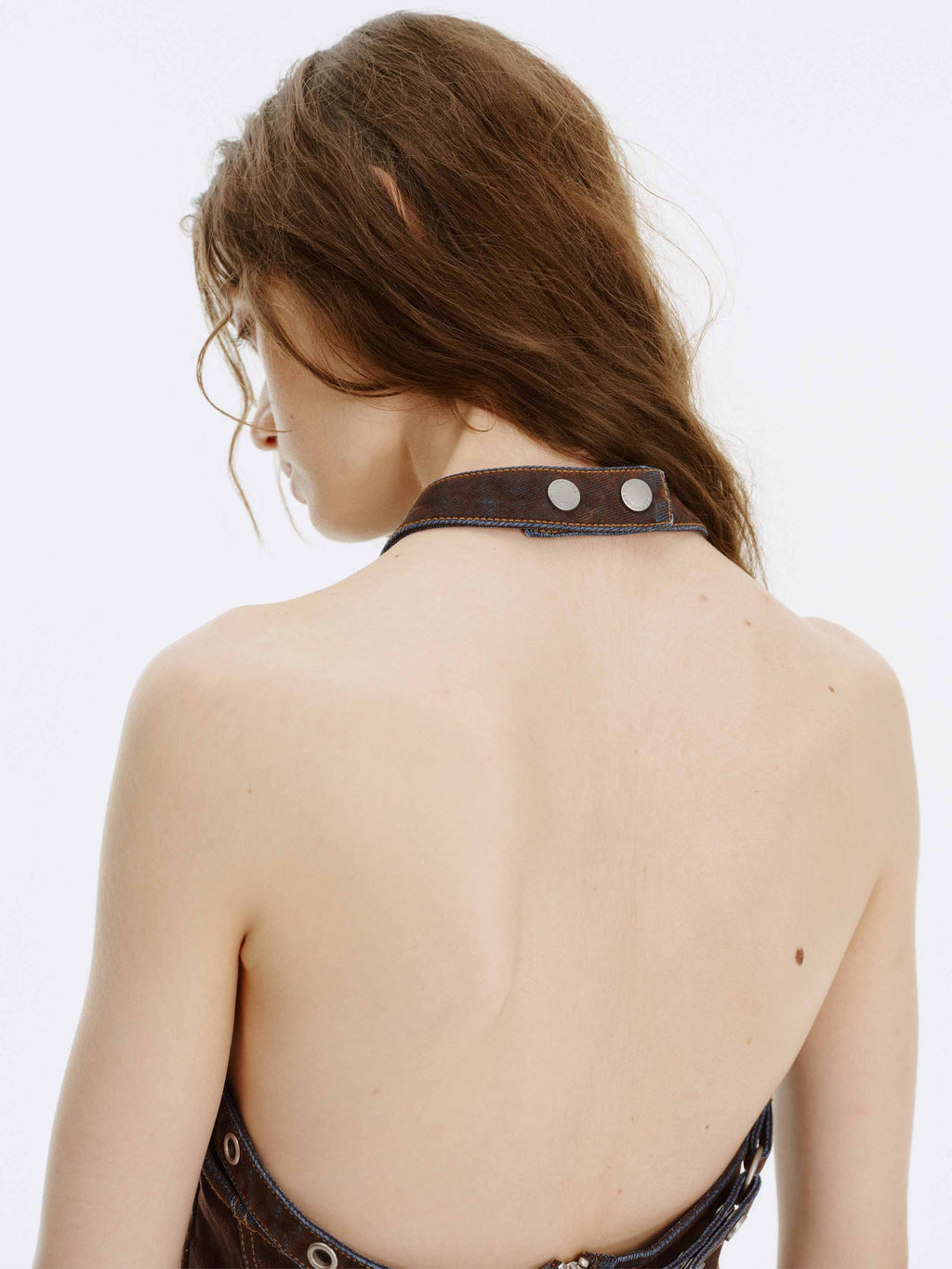 Washed Moto Halter Top Mahogany Brown