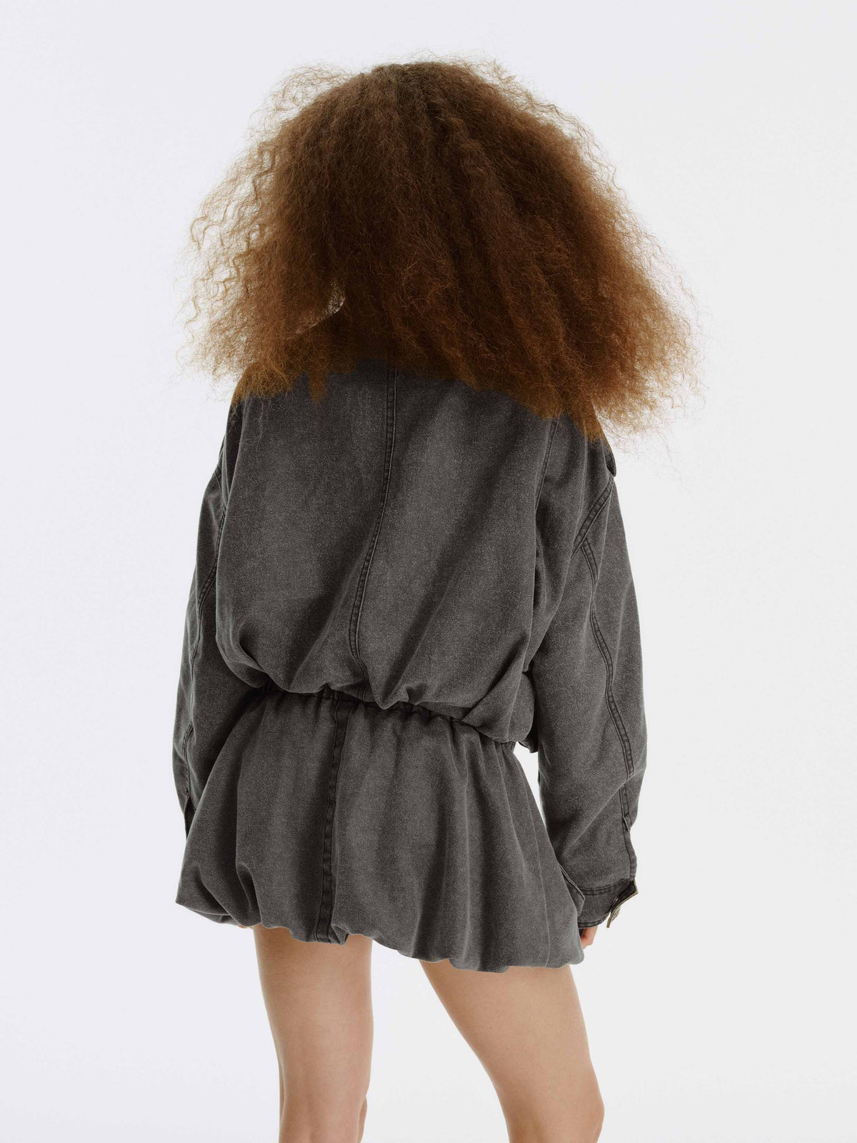 Washed Belted Cropped Moto Jacket Gray