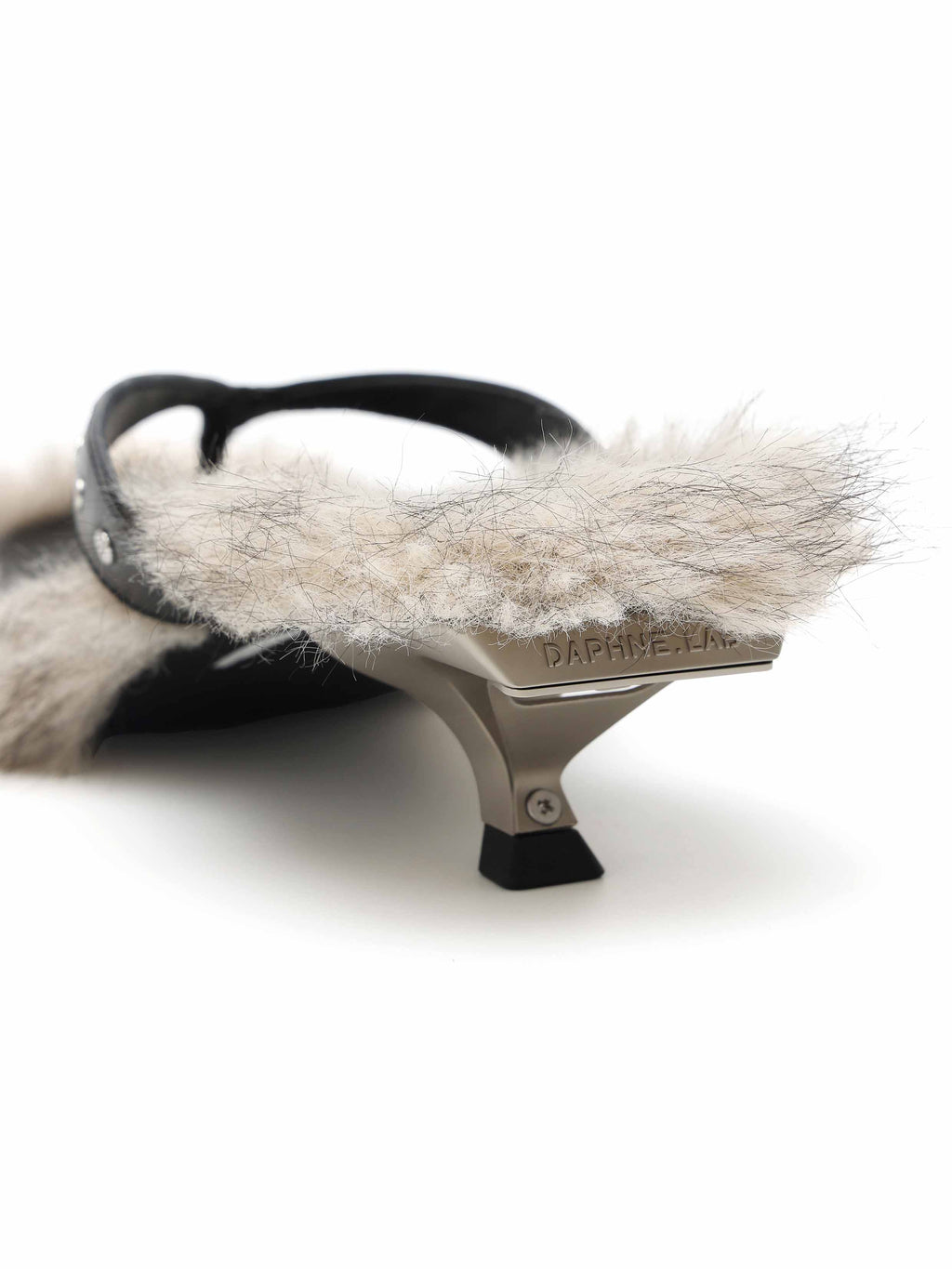 VESTA Fur Studded Opener Heel Thong Sandals Black